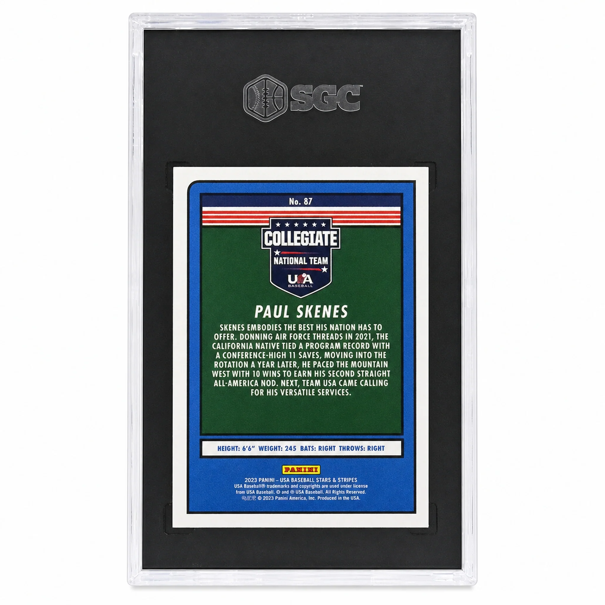 2023 Panini Stars & Stripes #87 Paul Skenes Rookie RC SGC 10 - Image 2