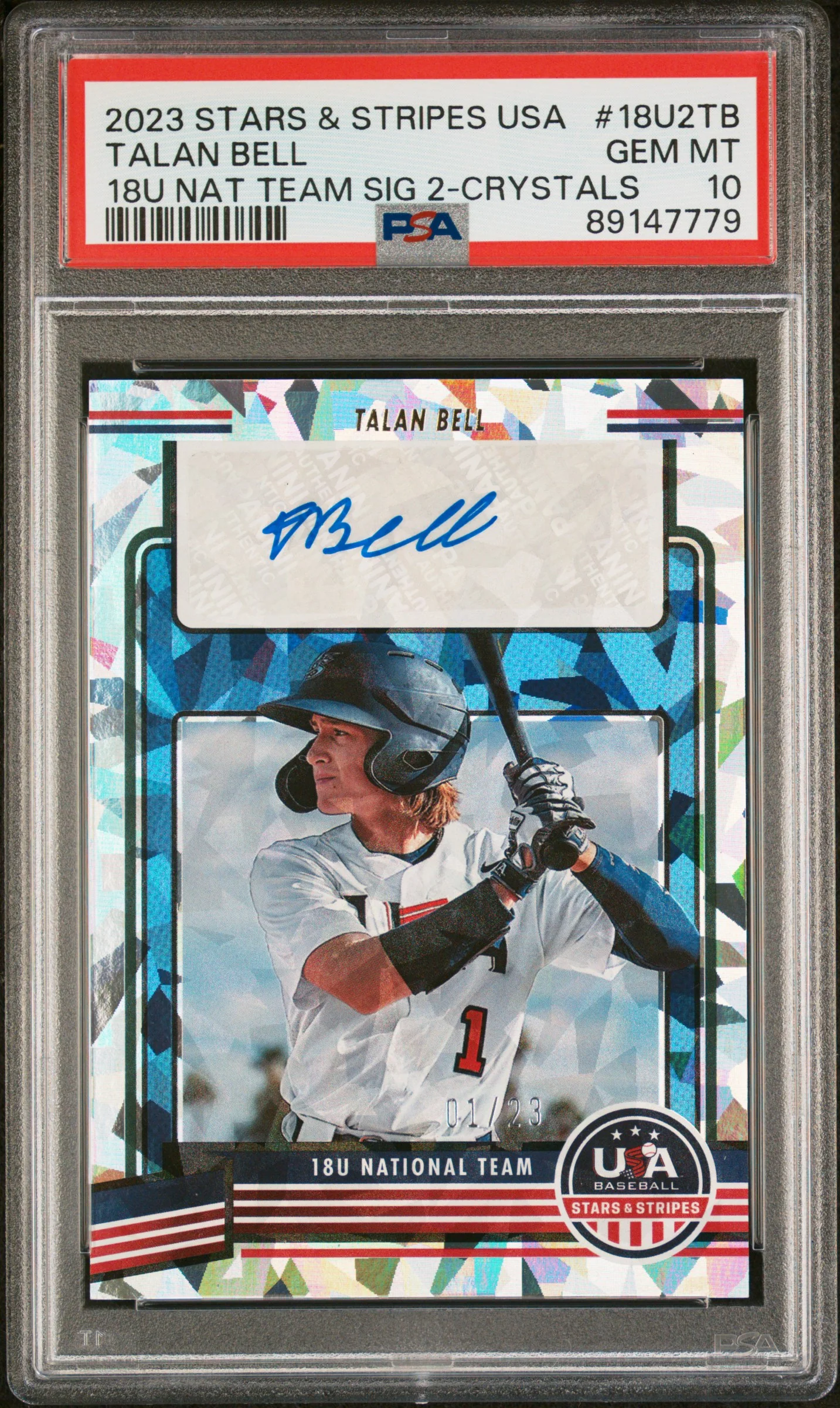 2023 Panini Stars & Stripes Crystals Talan Bell #18U2-TB /23 PSA 10