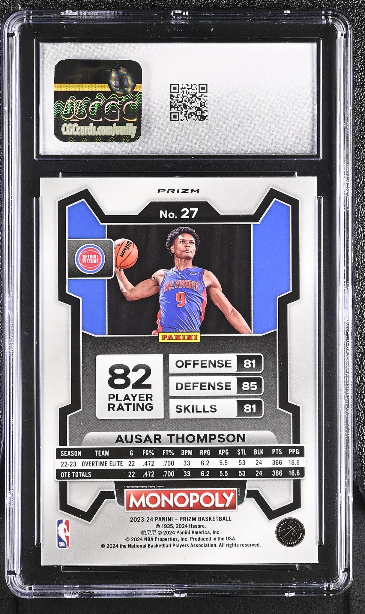 2023 Prizm #27 Ausar Thompson Monopoly CGC 10 - Image 2