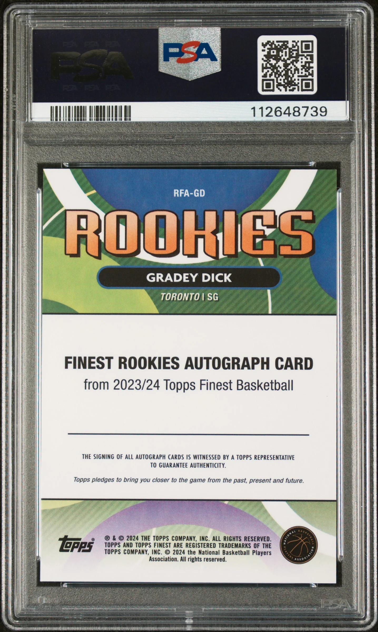 2023 Topps Finest Rookie Finest Autographs Gradey Dick #RFAGD PSA 10 - Image 2