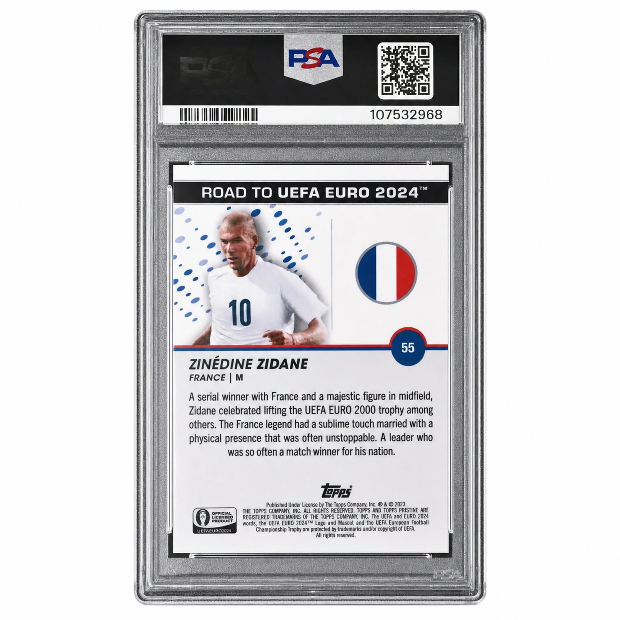2023 Topps Pristine Road To UEFA Euro 2024 Purple Zinedine Zidane #55 /99 PSA 10 - Image 2