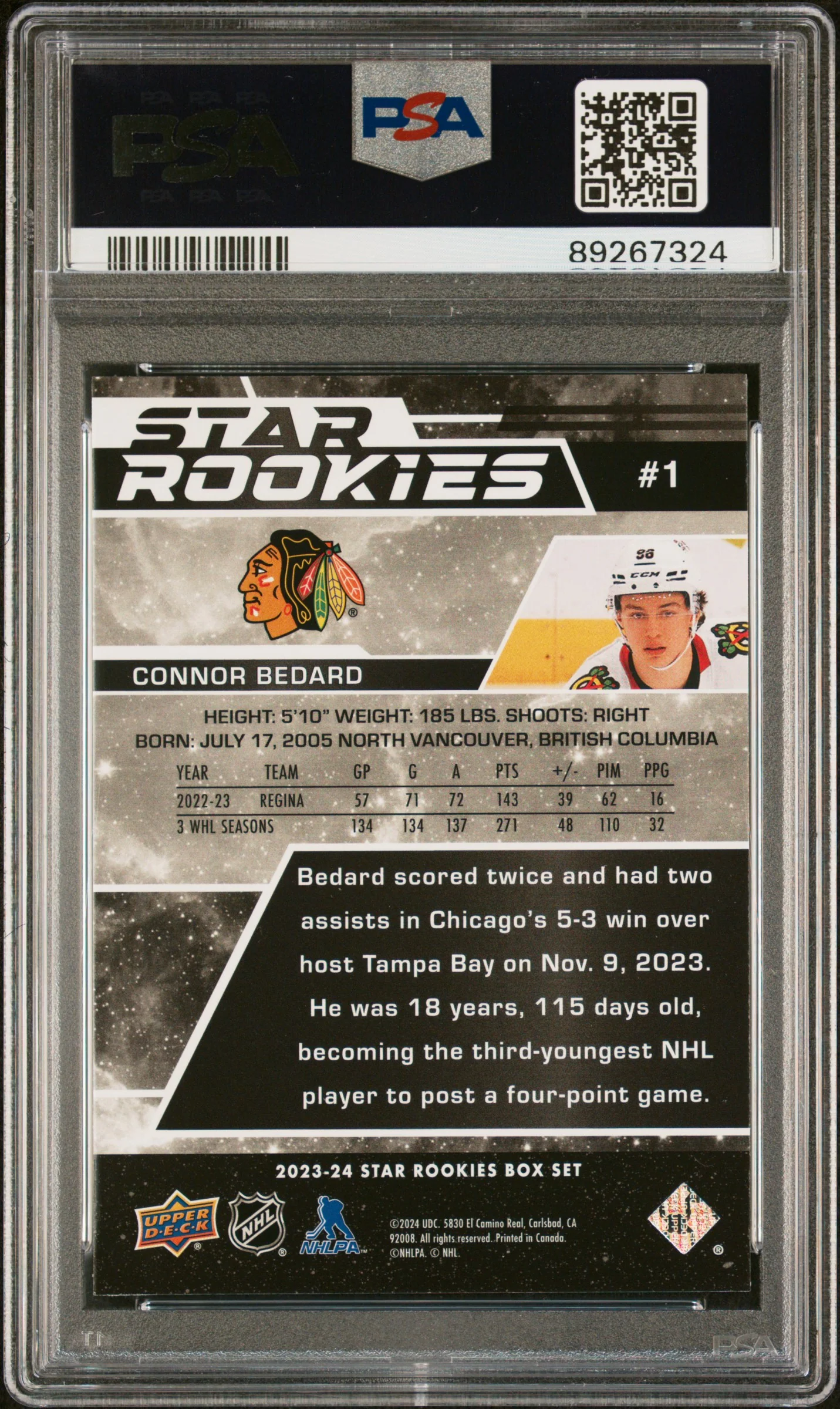 2023 Upper Deck Star Rookies Connor Bedard #1 PSA 10 - Image 2