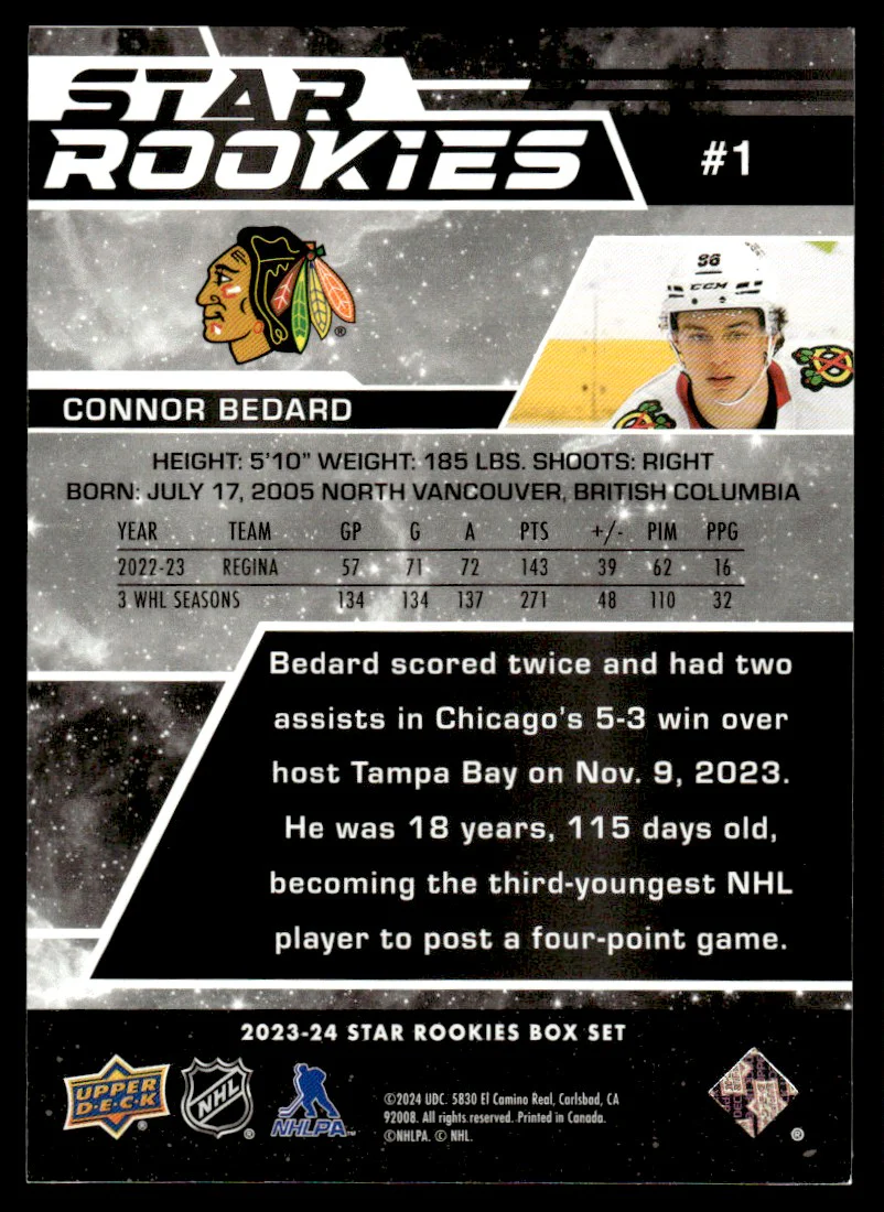 2023 Upper Deck Star Rookies 1 Connor Bedard Star Rookies Rookie Chicago - Image 2