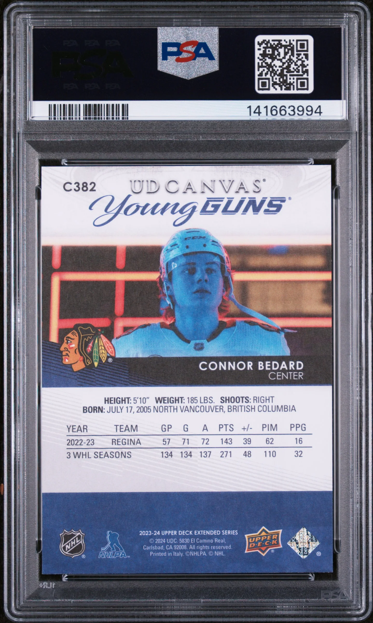 2023 Upper Deck UD Canvas Connor Bedard #C382 PSA 9 - Image 2