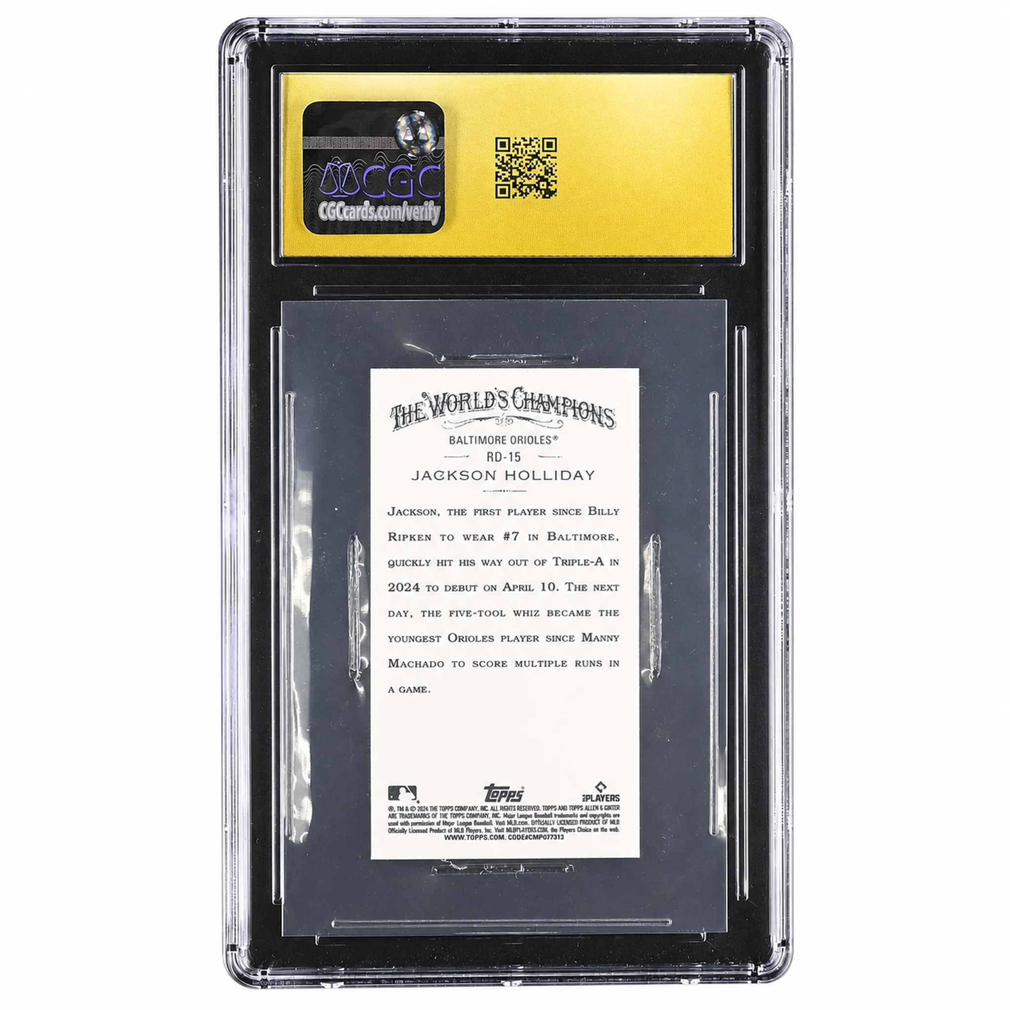 2024 Allen & Ginter #RD-15 Jackson Holliday Rookie Design Mini CGC 10 - Image 2