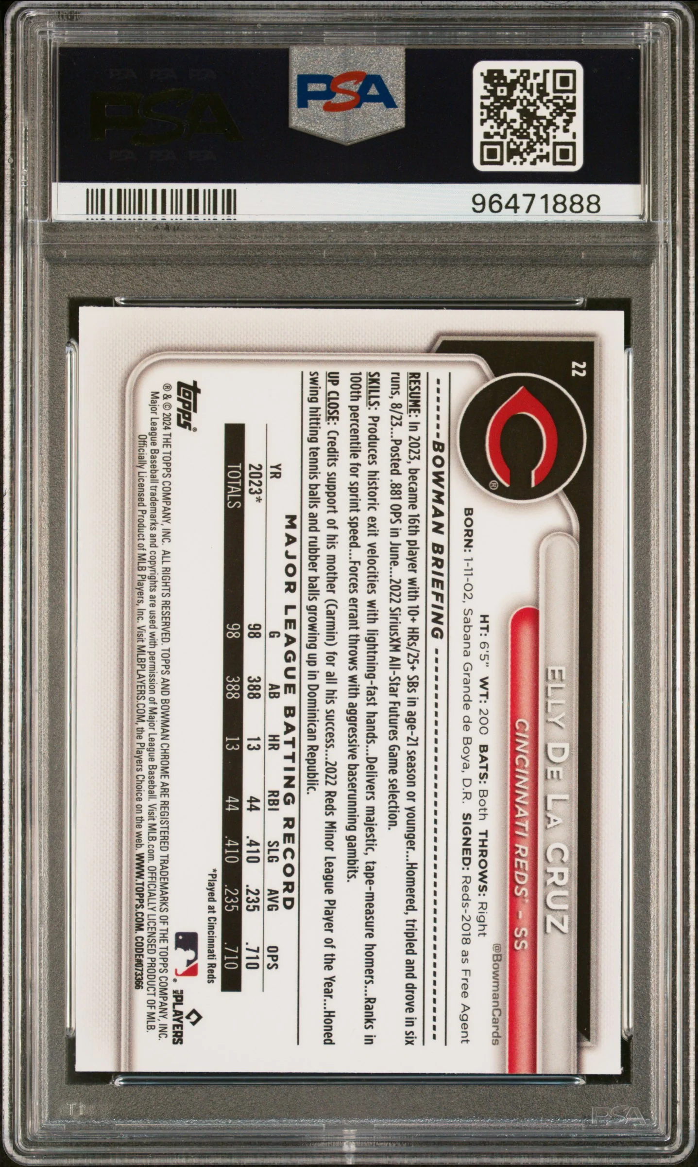 2024 Bowman Chrome Mega Box Elly De La Cruz #22 PSA 10 - Image 2