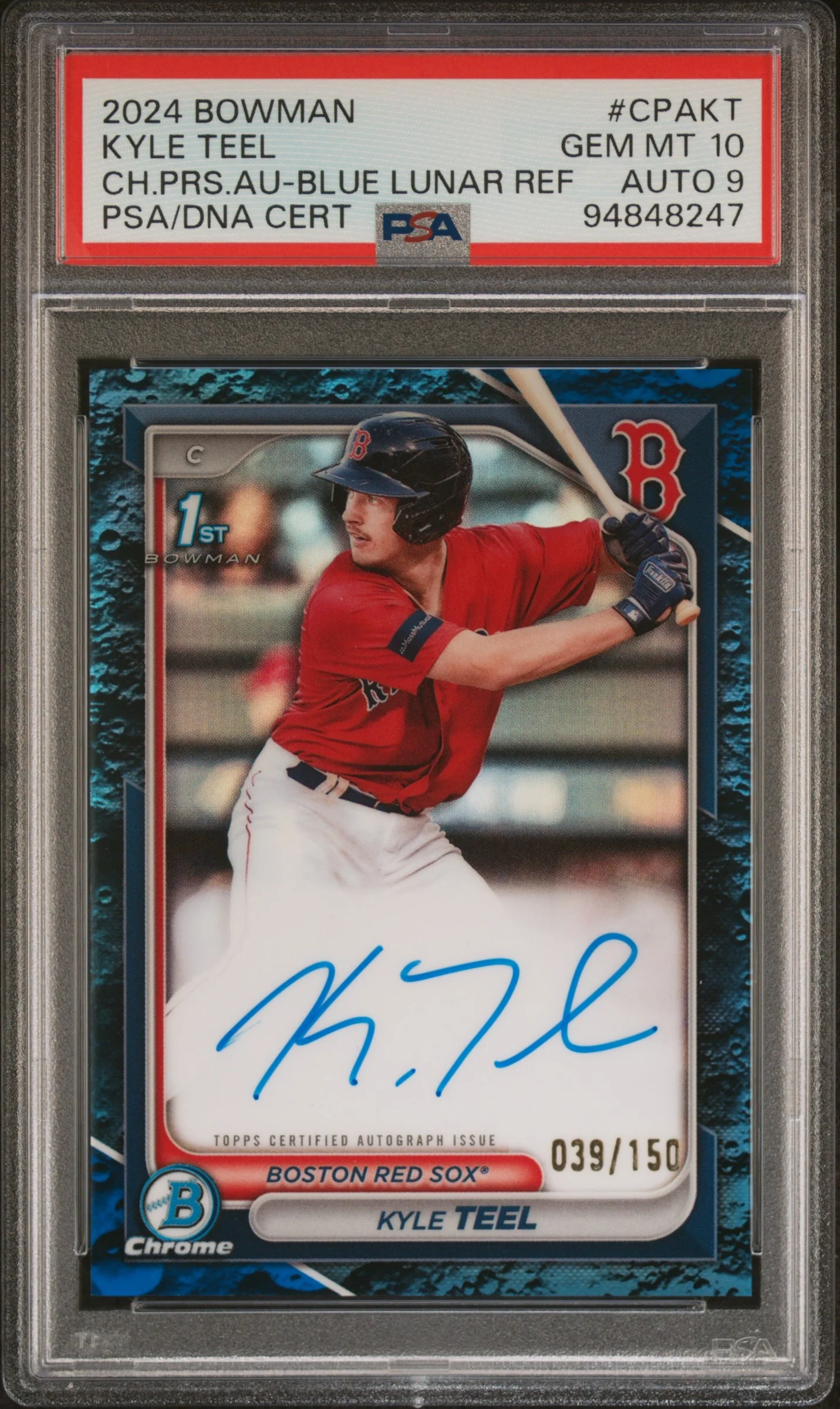 2024 Bowman Chrome Lunar Kyle Teel #CPAKT RC Auto /150 PSA 10 Auto 9