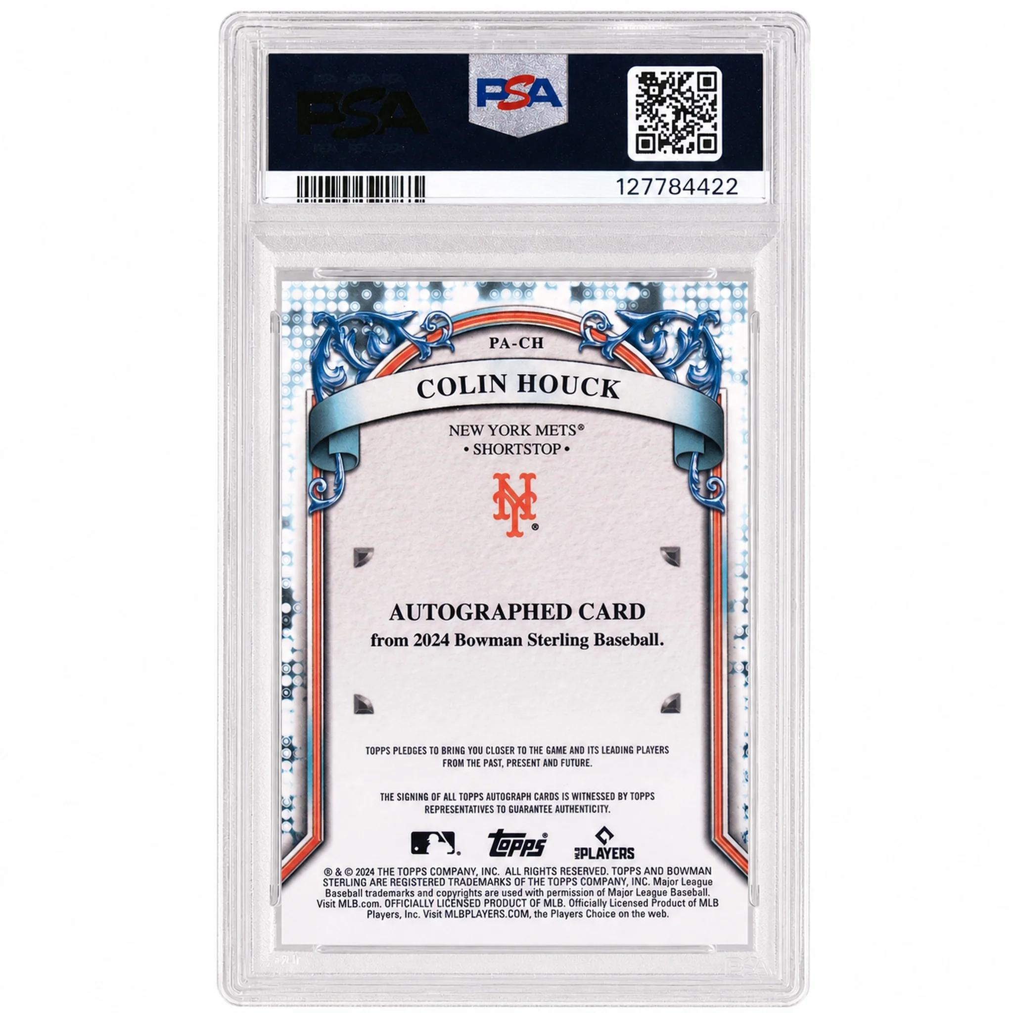 2024 Bowman Sterling Prospect Autographs Sterling Silver Refractor Colin Houck #PACH /199 PSA 10 - Image 2