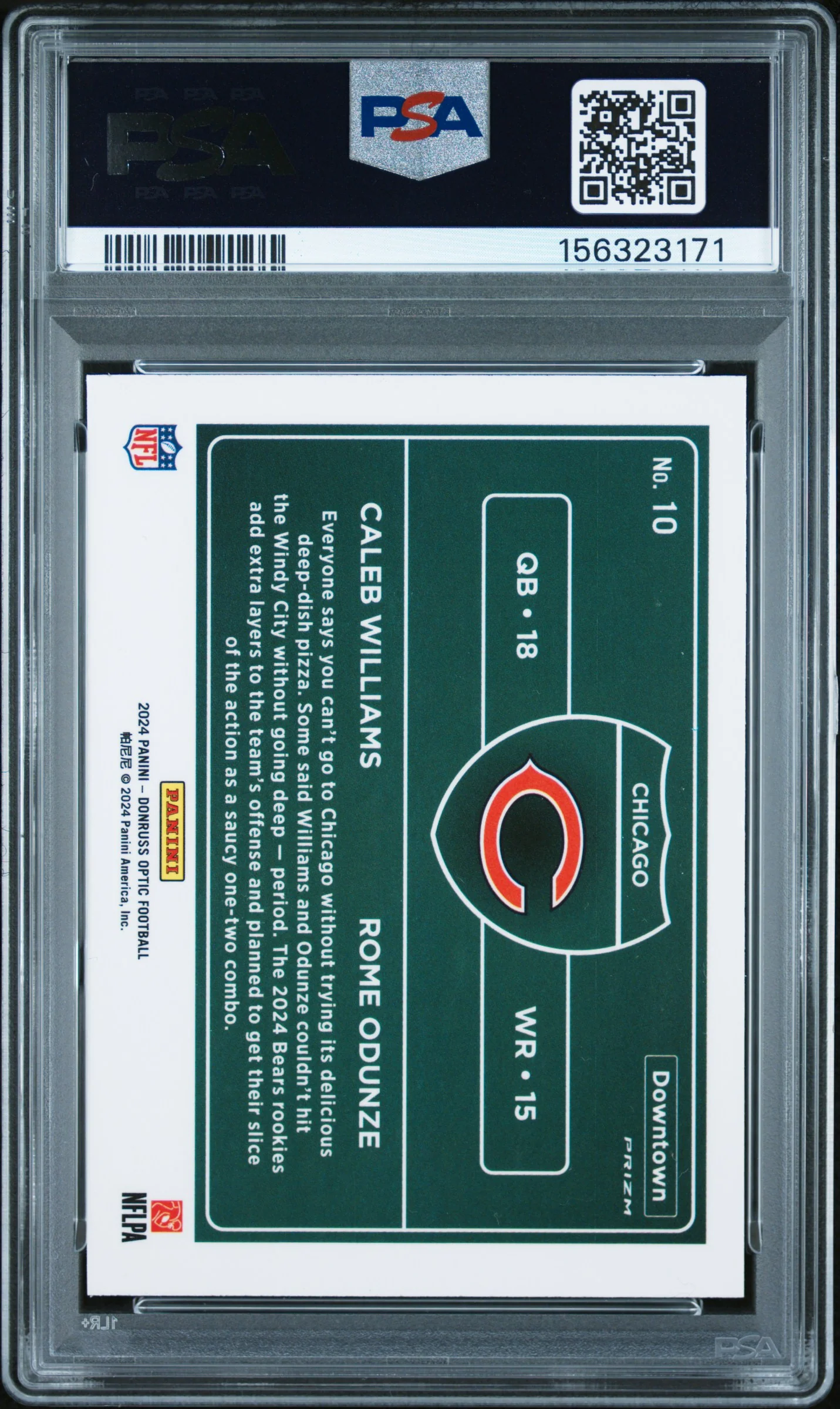 2024 Donruss Optic Downtown Duo Caleb Williams/Rome Odunze #10 PSA 9 - Image 2