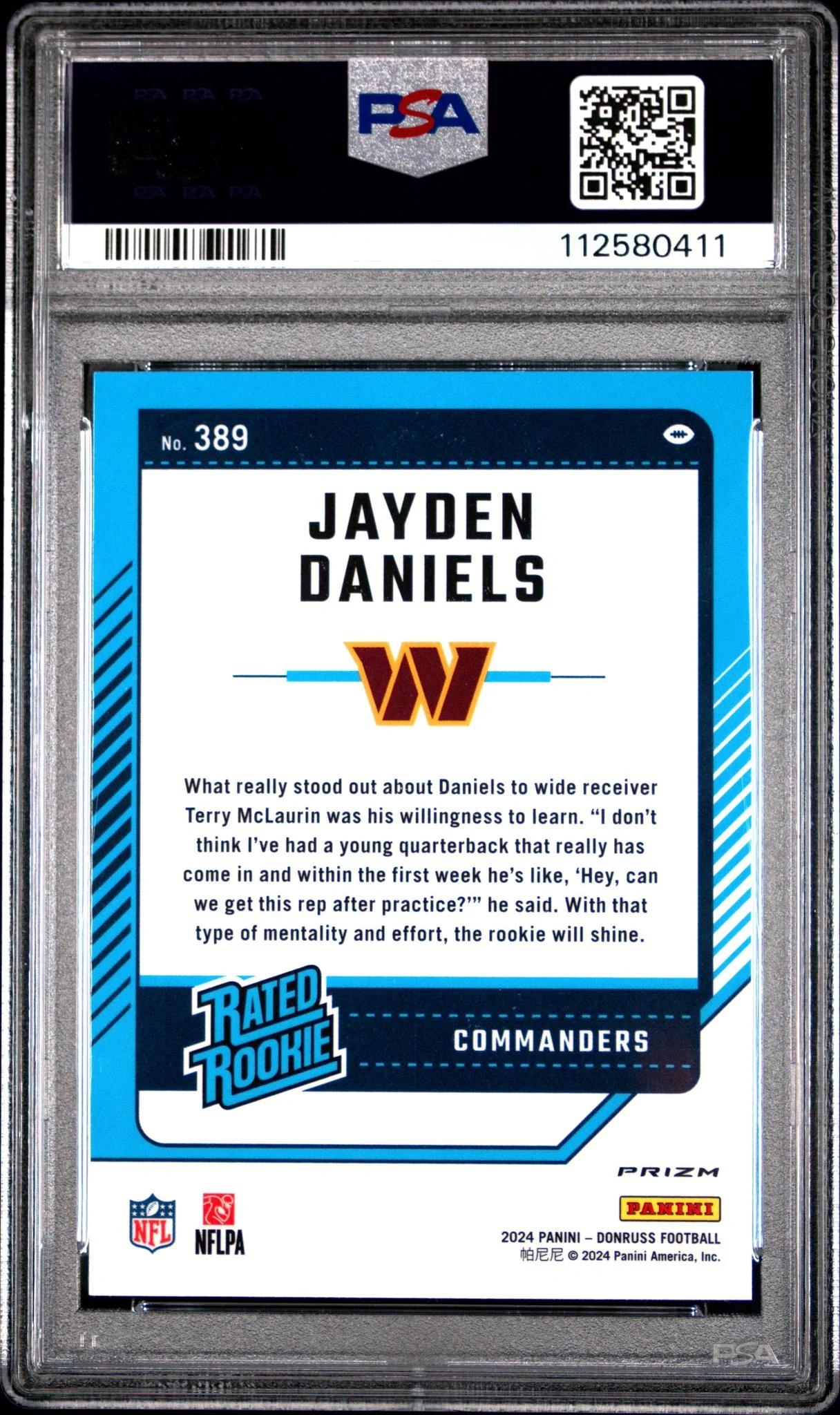 2024 Donruss Optic Preview Blue Scope Jayden Daniels #389 PSA 9 - Image 2