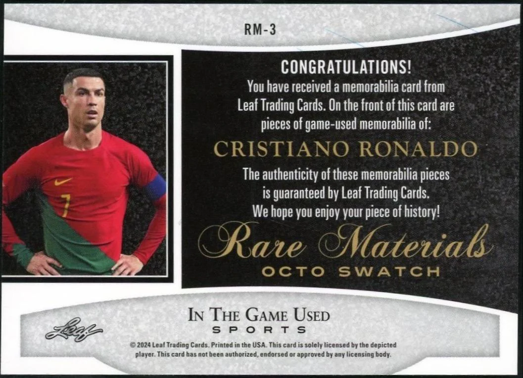 2024 Leaf In The Game Used RM-3 Cristiano Ronaldo Rare Materials /15 - Image 2
