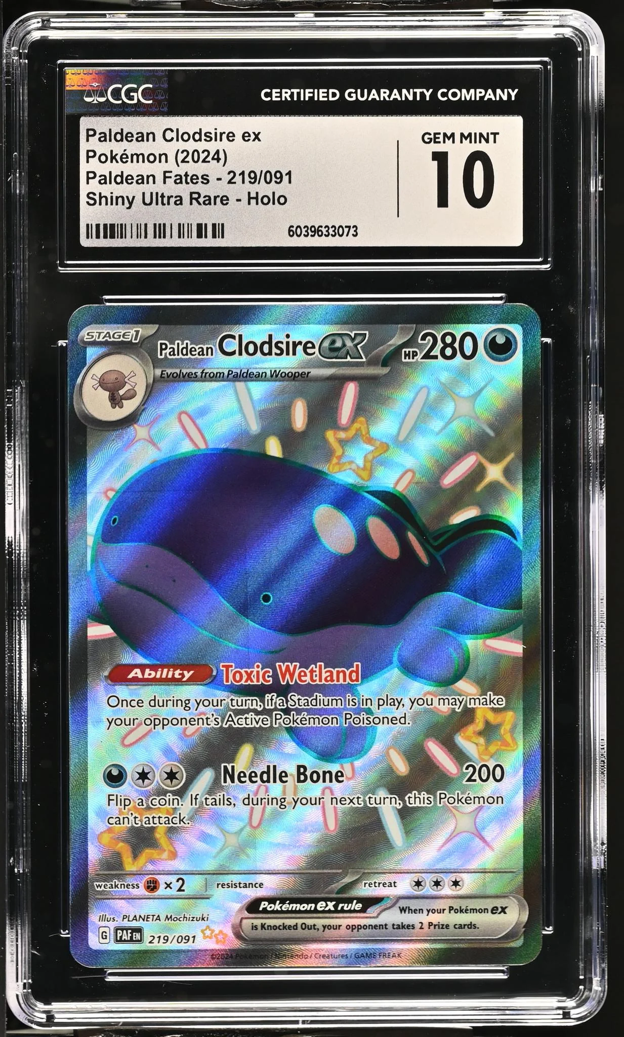 2024 Paldean Fates #219/091 Paldean Clodsire ex Shiny Ultra Rare - Holo CGC 10