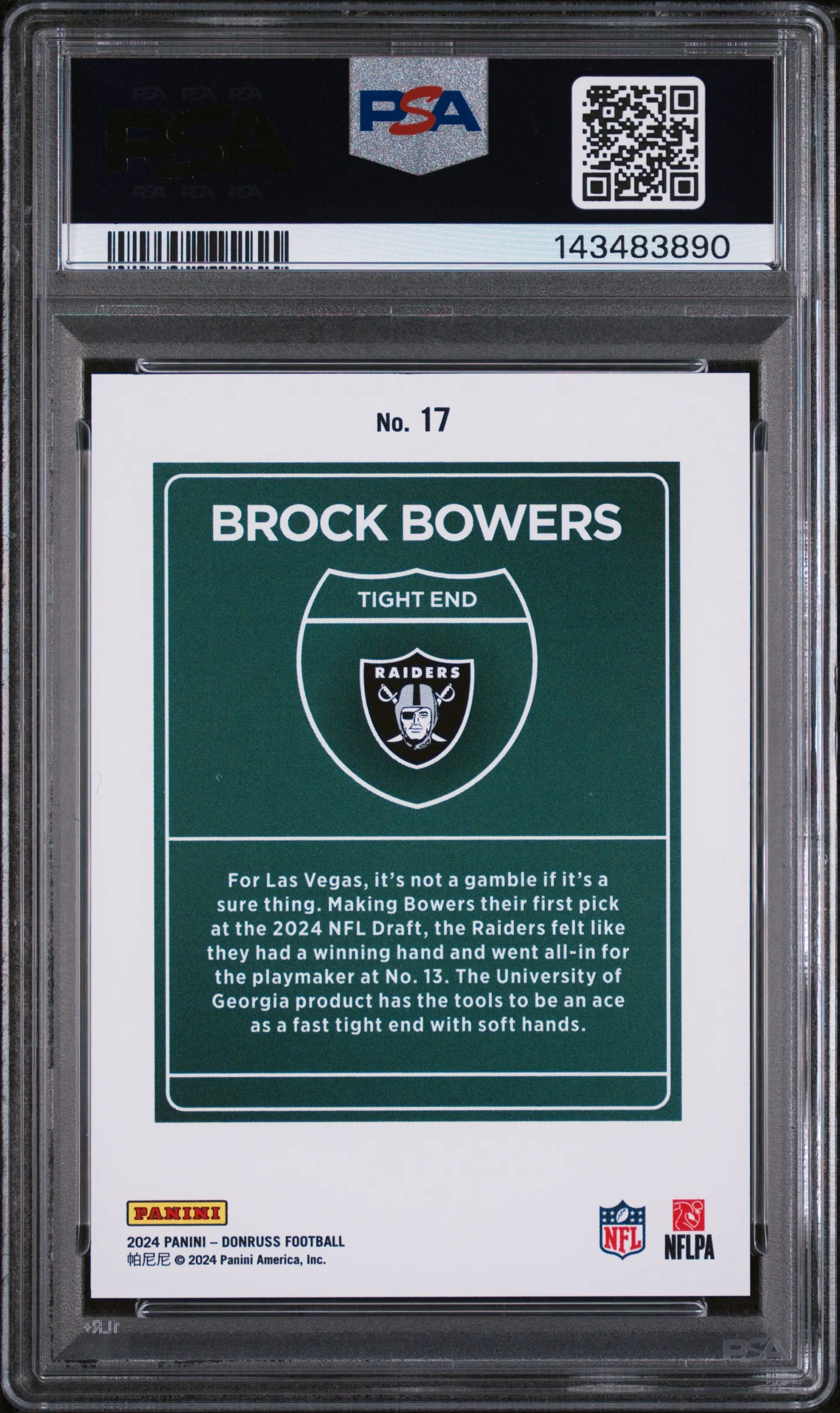 2024 Panini Donruss Downtown Brock Bowers #17 PSA 10 - Image 2