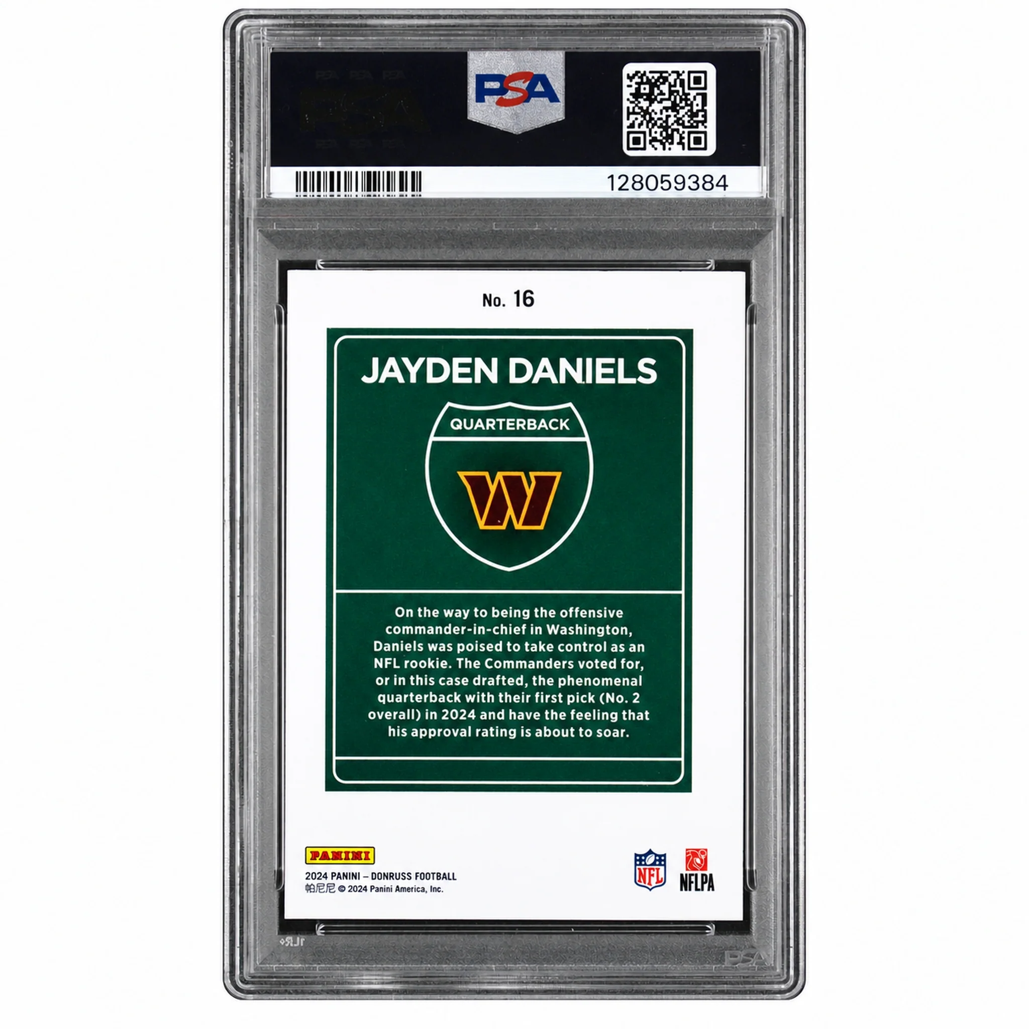 2024 Panini Donruss Downtown Jayden Daniels #16 PSA 9 - Image 2