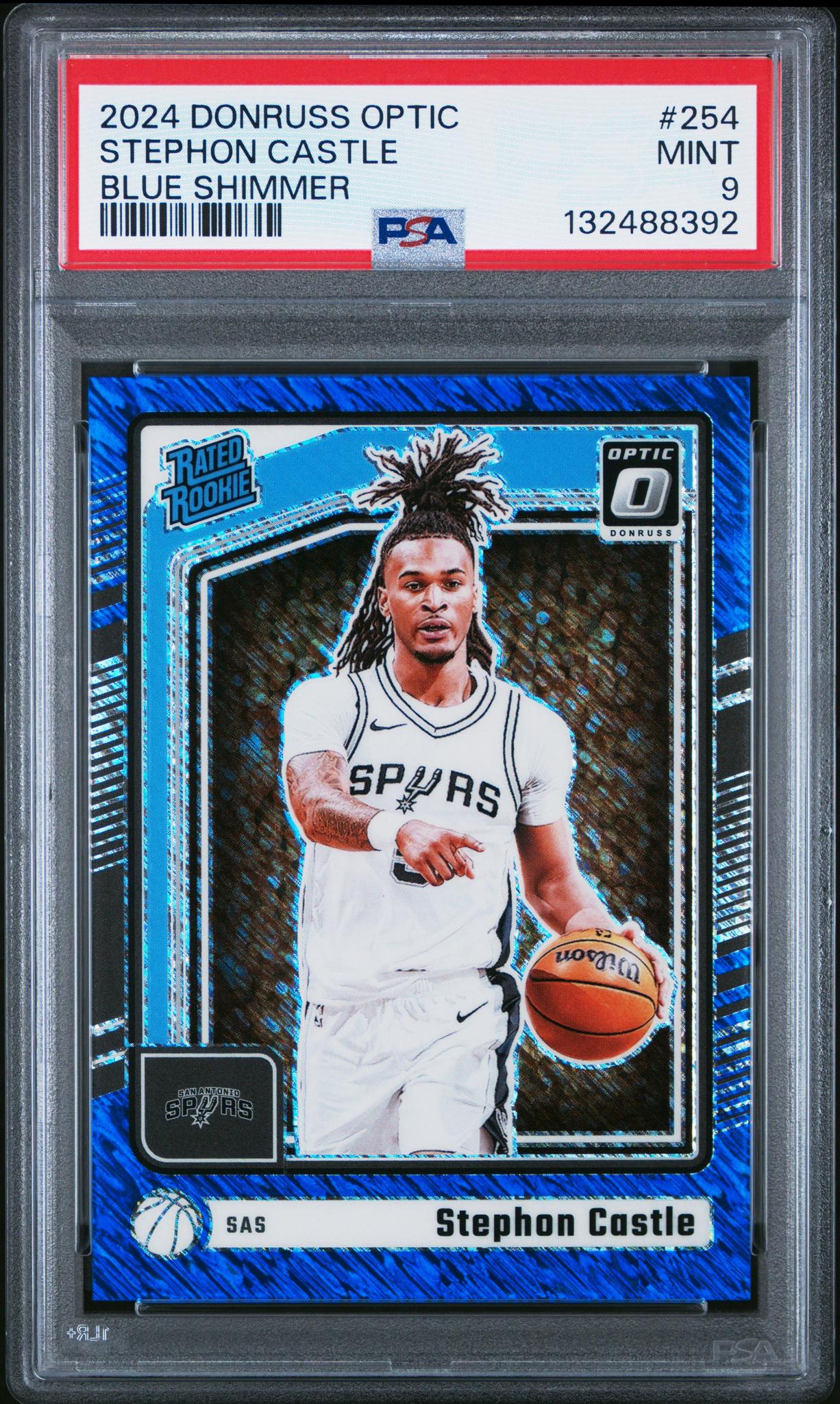 2024 Panini Donruss Optic Blue Shimmer Stephon Castle #254 /75 PSA 9