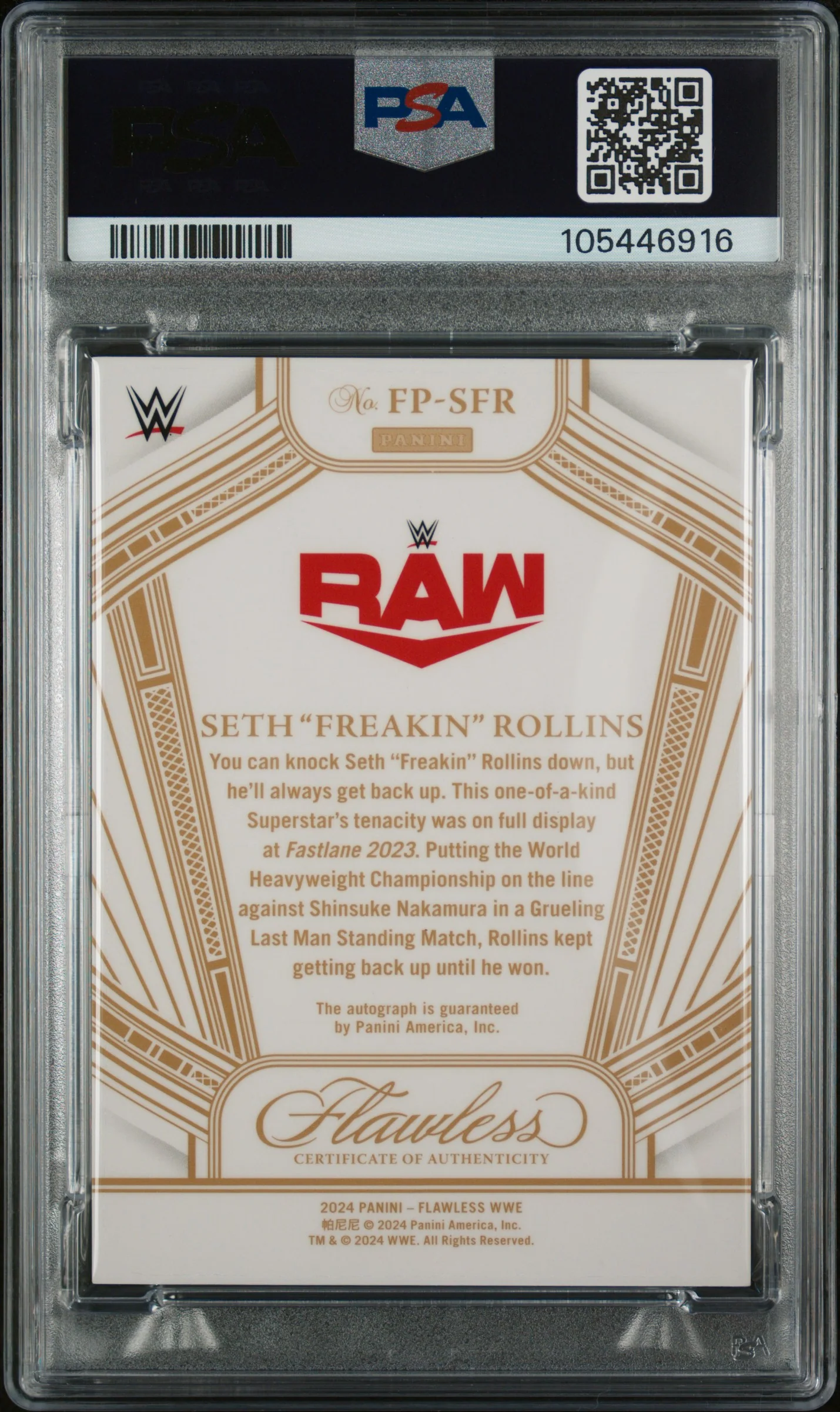 2024 Panini Flawless WWE Flawless Performances Autographs Emerald Seth Freakin Rollins #FPSFR PSA 9 - Image 2