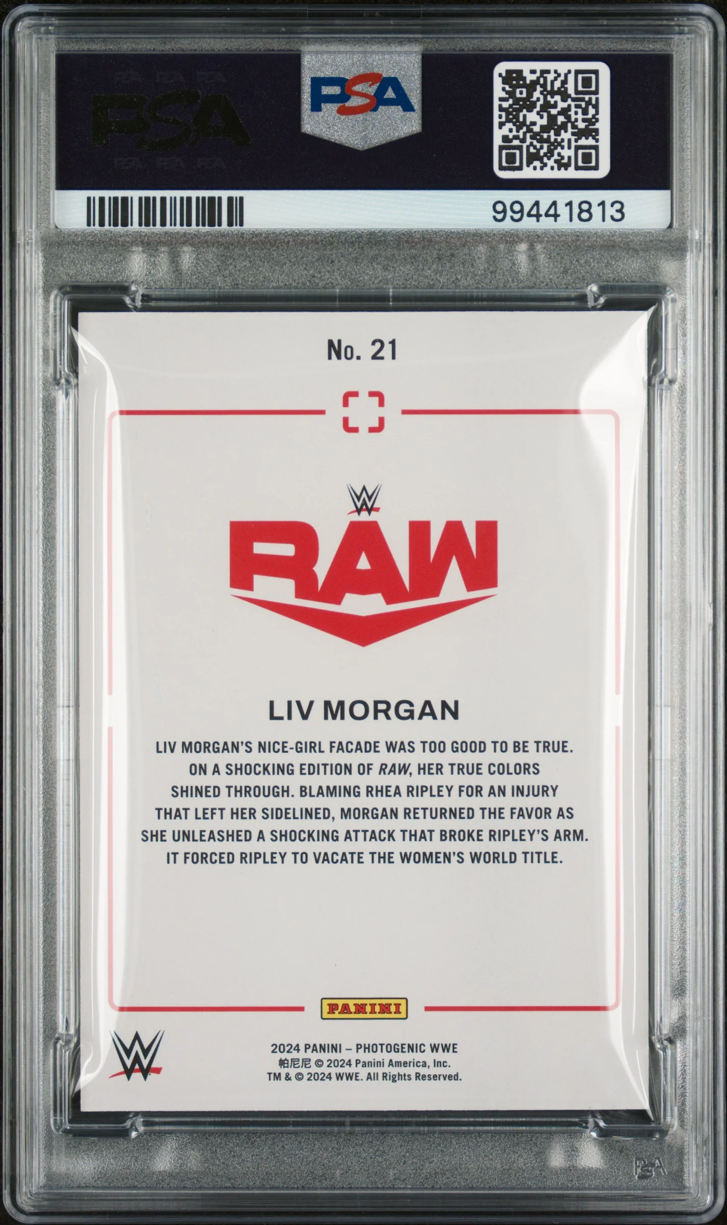 2024 Panini Photogenic WWE Silver Liv Morgan #21 /99 PSA 9 - Image 2