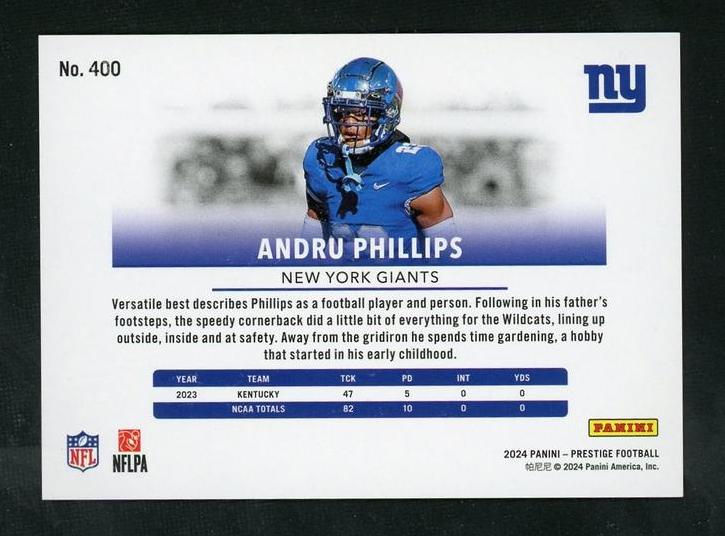 2024 Panini Prestige 400 Andru Phillips Xtra Points Rookie /97 New York Giants - Image 2