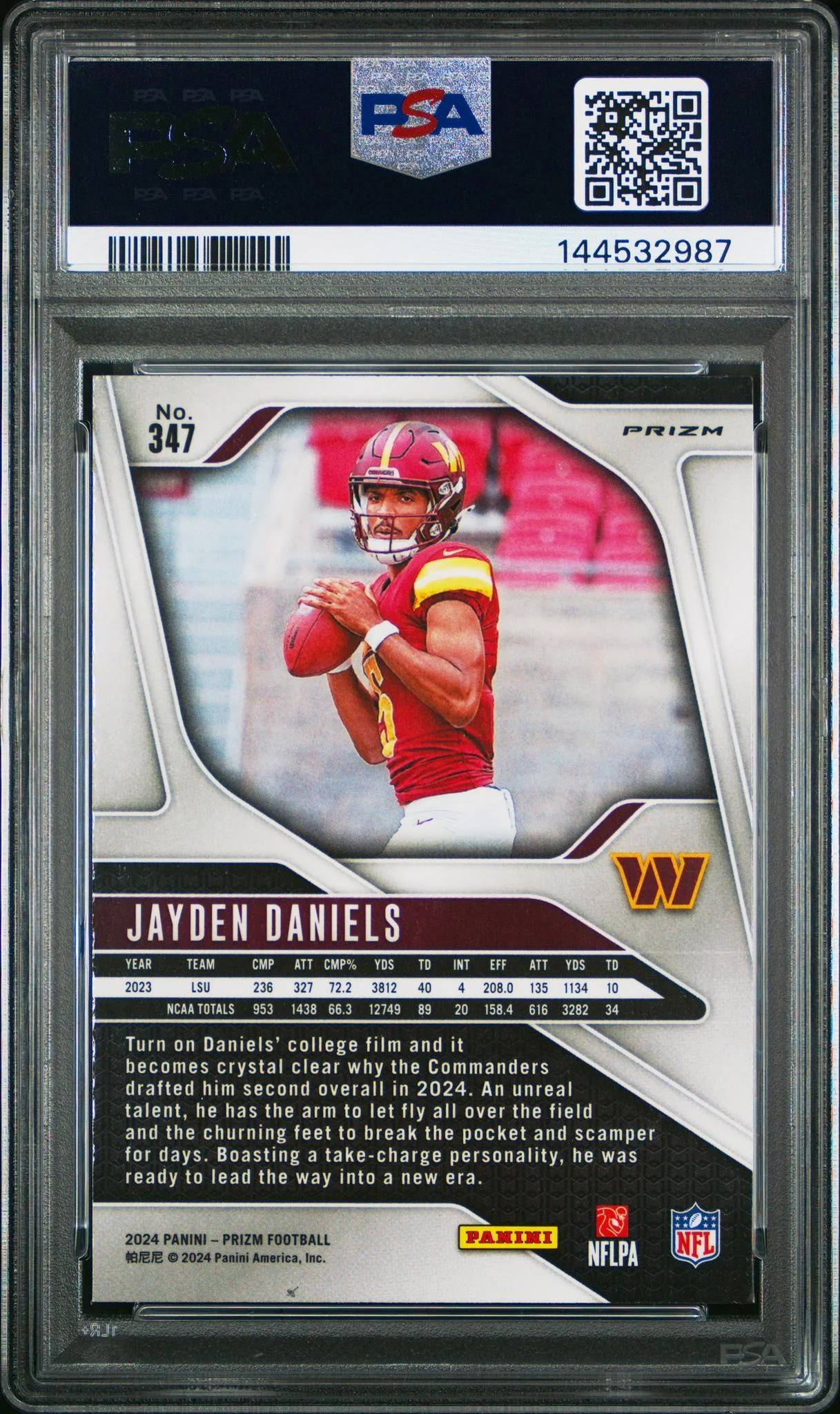 2024 Panini Prizm Green Wave Jayden Daniels #347 PSA 9 - Image 2