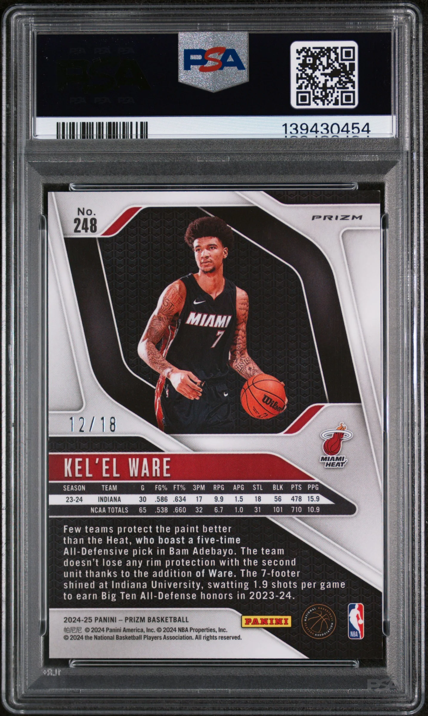 2024 Panini Prizm Lotus Flower Prizm Kel'El Ware #248 /18 PSA 10 - Image 2