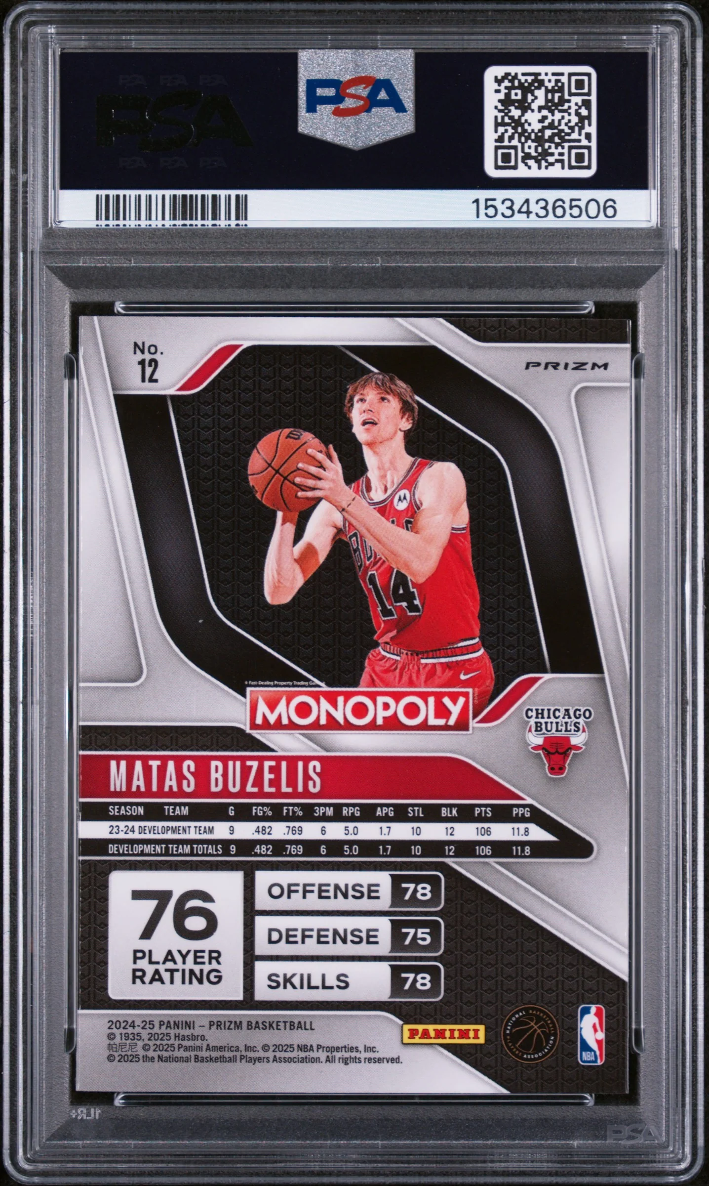 2024 Panini Prizm Monopoly Go Matas Buzelis #12 PSA 8 - Image 2