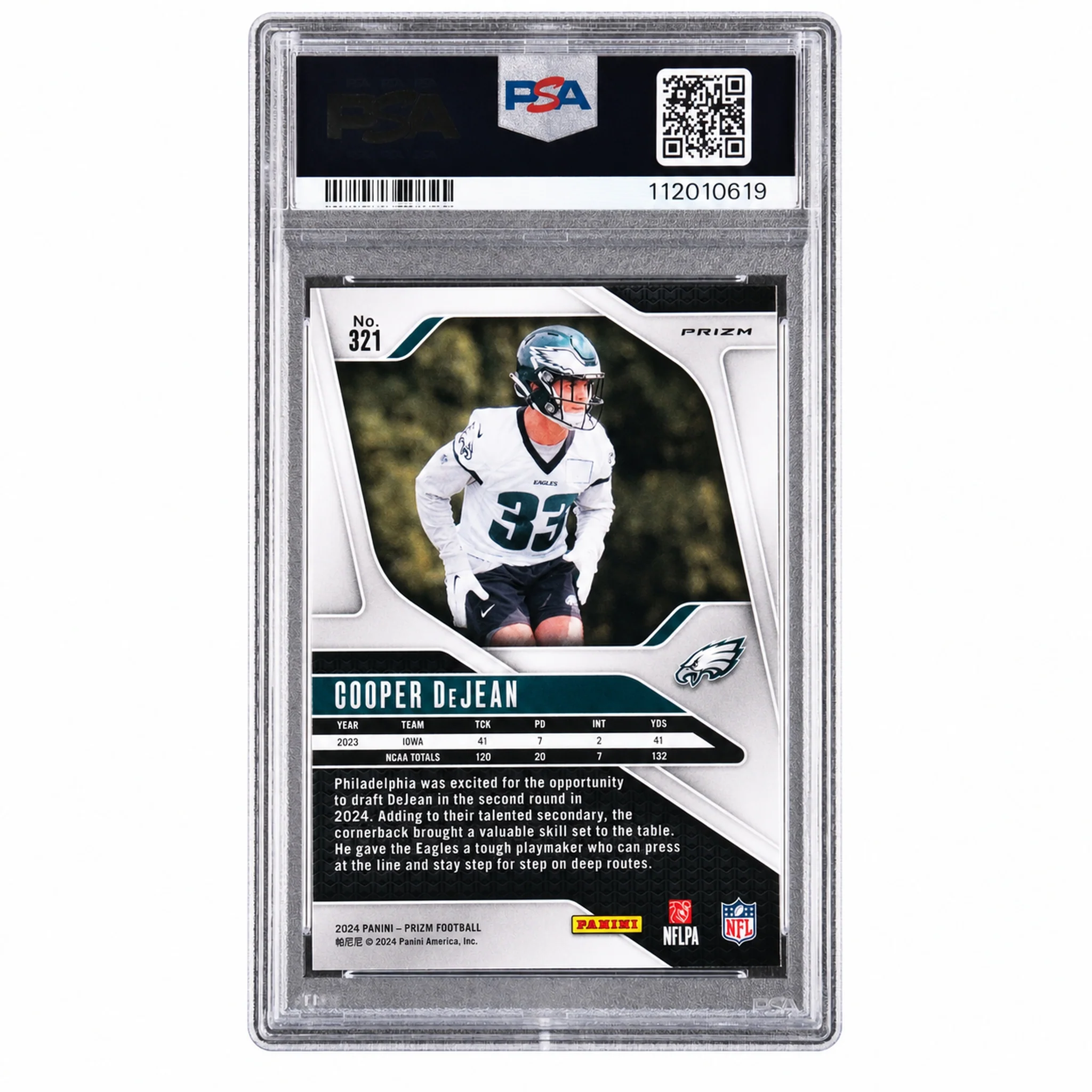 2024 Panini Prizm Silver Prizm Cooper Dejean #321 PSA 9 - Image 2