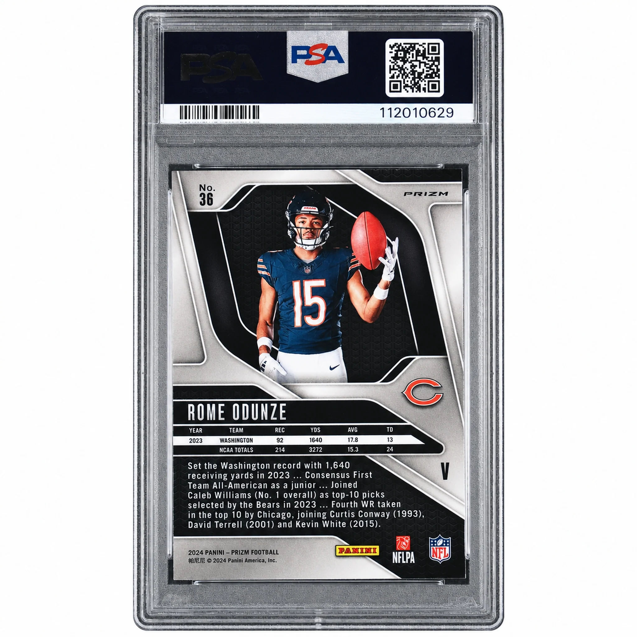 2024 Panini Prizm Silver Prizm Rome Odunze #36 PSA 9 - Image 2