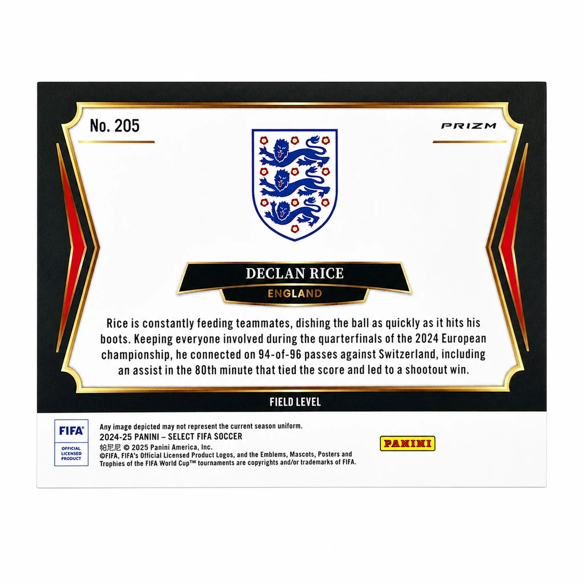 2024 Panini Select FIFA Declan Rice #205 Green Ice Field Level - Image 2