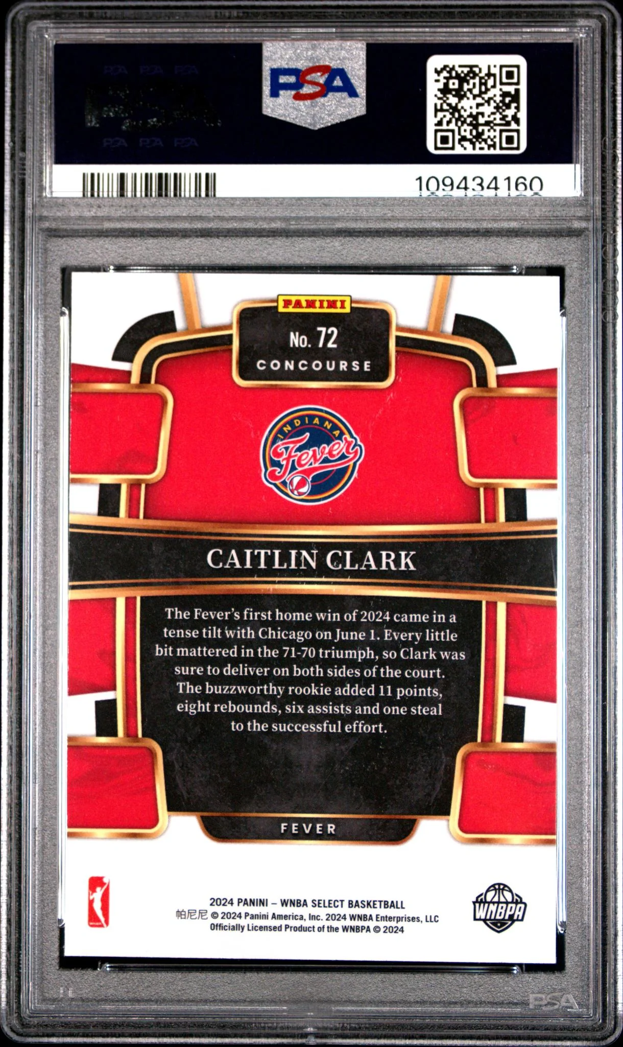 2024 Panini Select WNBA Concourse Caitlin Clark #72 PSA 8 - Image 2