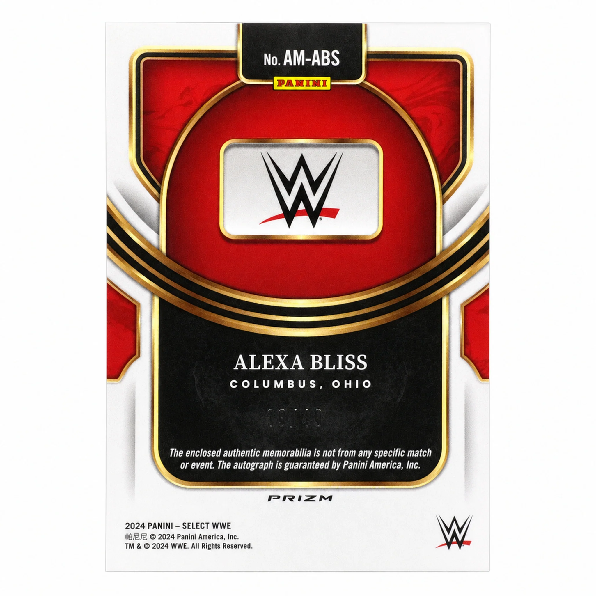 2024 Panini Select WWE Alexa Bliss Patch Auto Red Prizm /49 - Image 2
