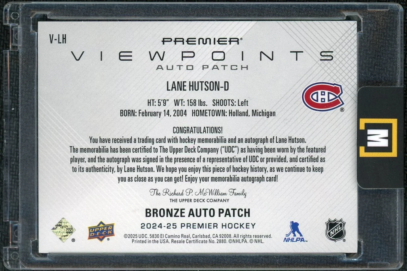 2024 Premier V-LH Lane Hutson Viewpoints Bronze Patch Auto 09/99 - Image 2
