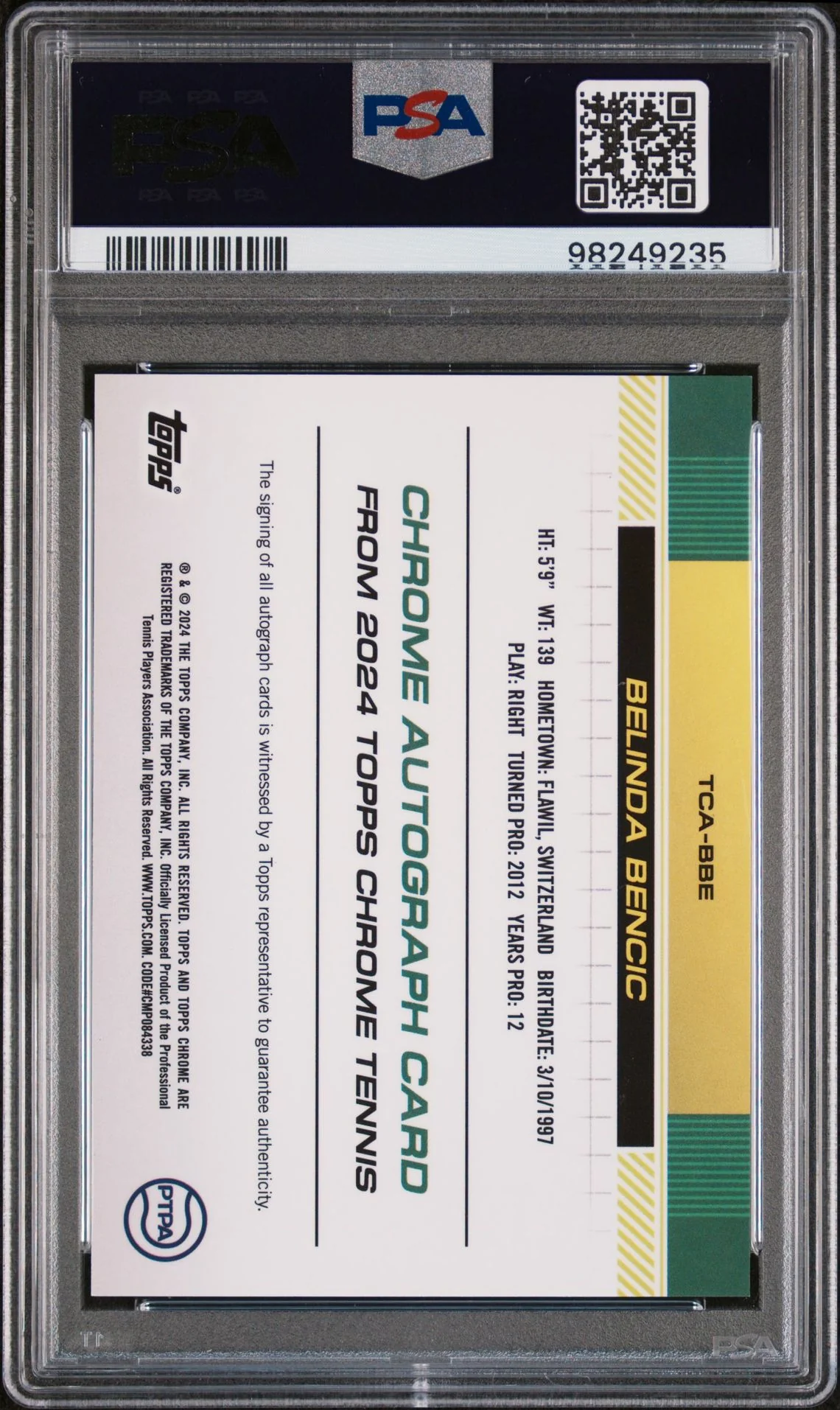 2024 Topps Chrome Belinda Bencic #TCA-BBE Auto PSA 10 - Image 2