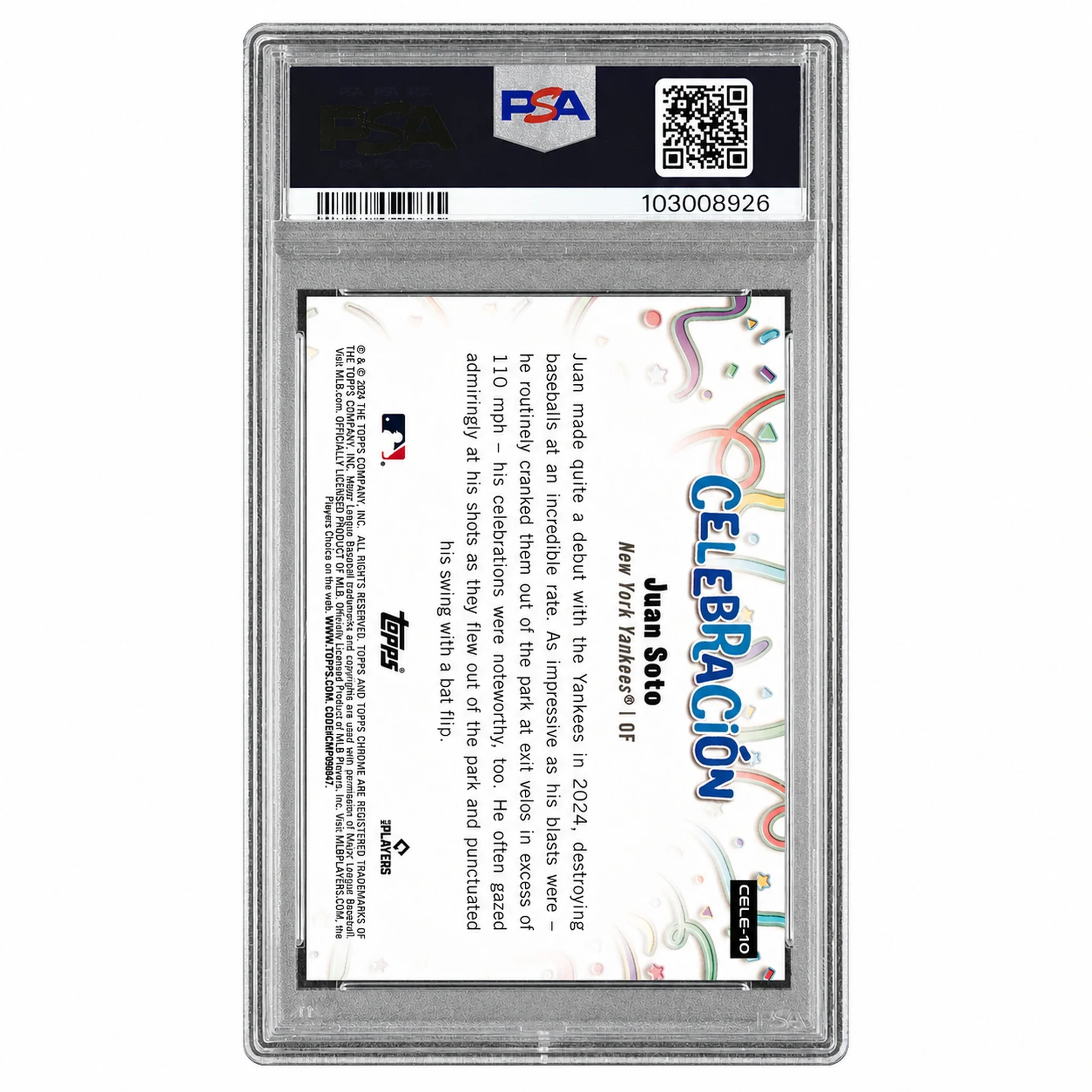 2024 Topps Chrome Update Celebracion Gold Refractor Juan Soto #10 /50 PSA 9 - Image 2