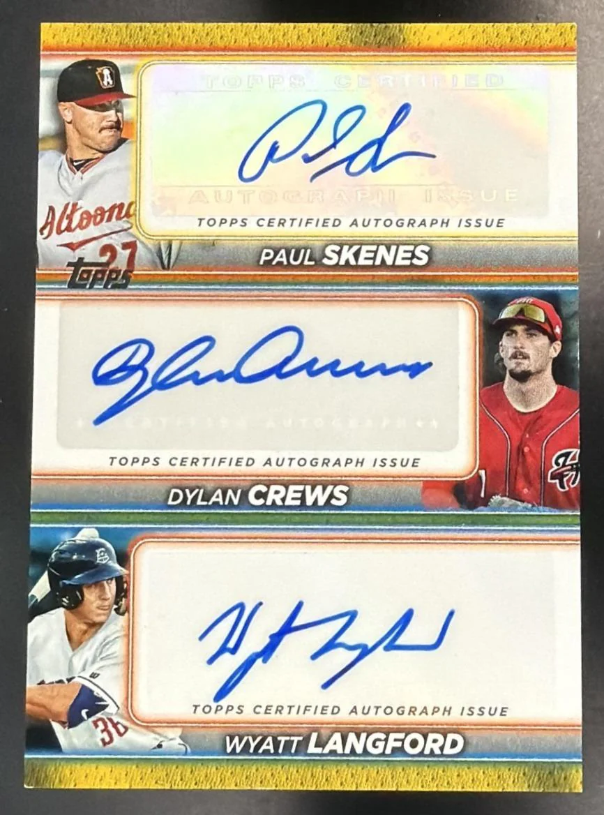 2024 Topps Pro Debut Dylan Crews Wyatt Langford Paul Skenes #PDTA-SCL Triple Auto /25