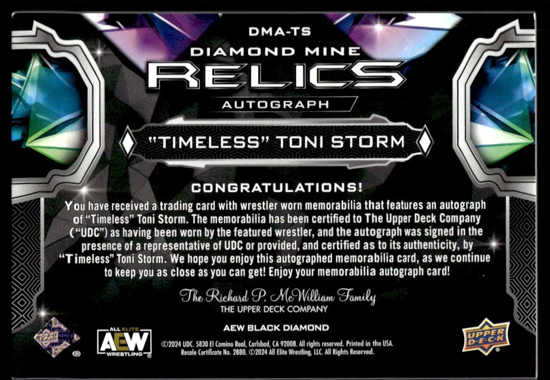 2024 Upper Deck Black Diamond DMA-TS "Timeless" Toni Storm Diamond Mine Relics Auto - Image 2