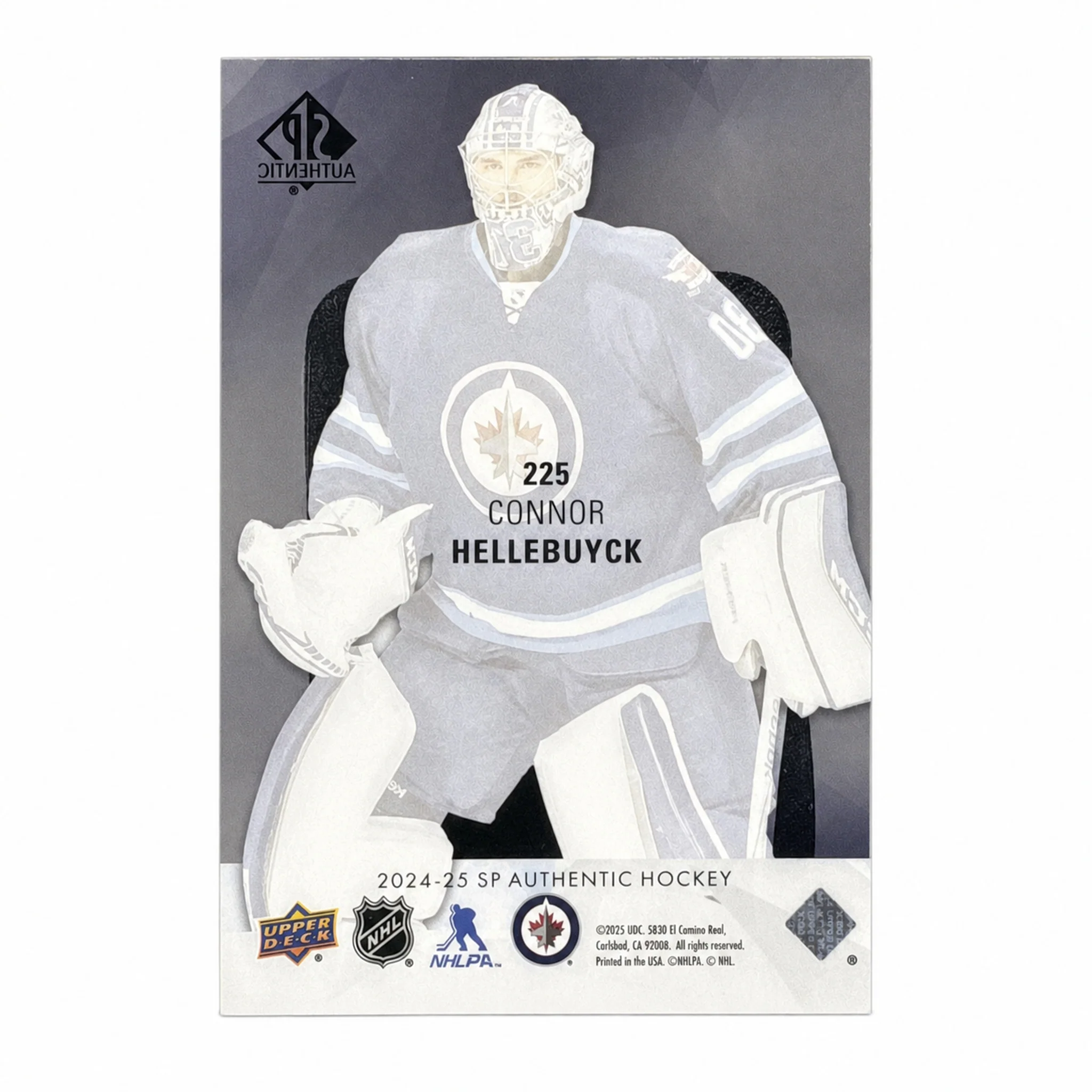 2024 Upper Deck SP Authentic Connor Hellebuyck #225 Acetate Retro Future Watch SP - Image 2