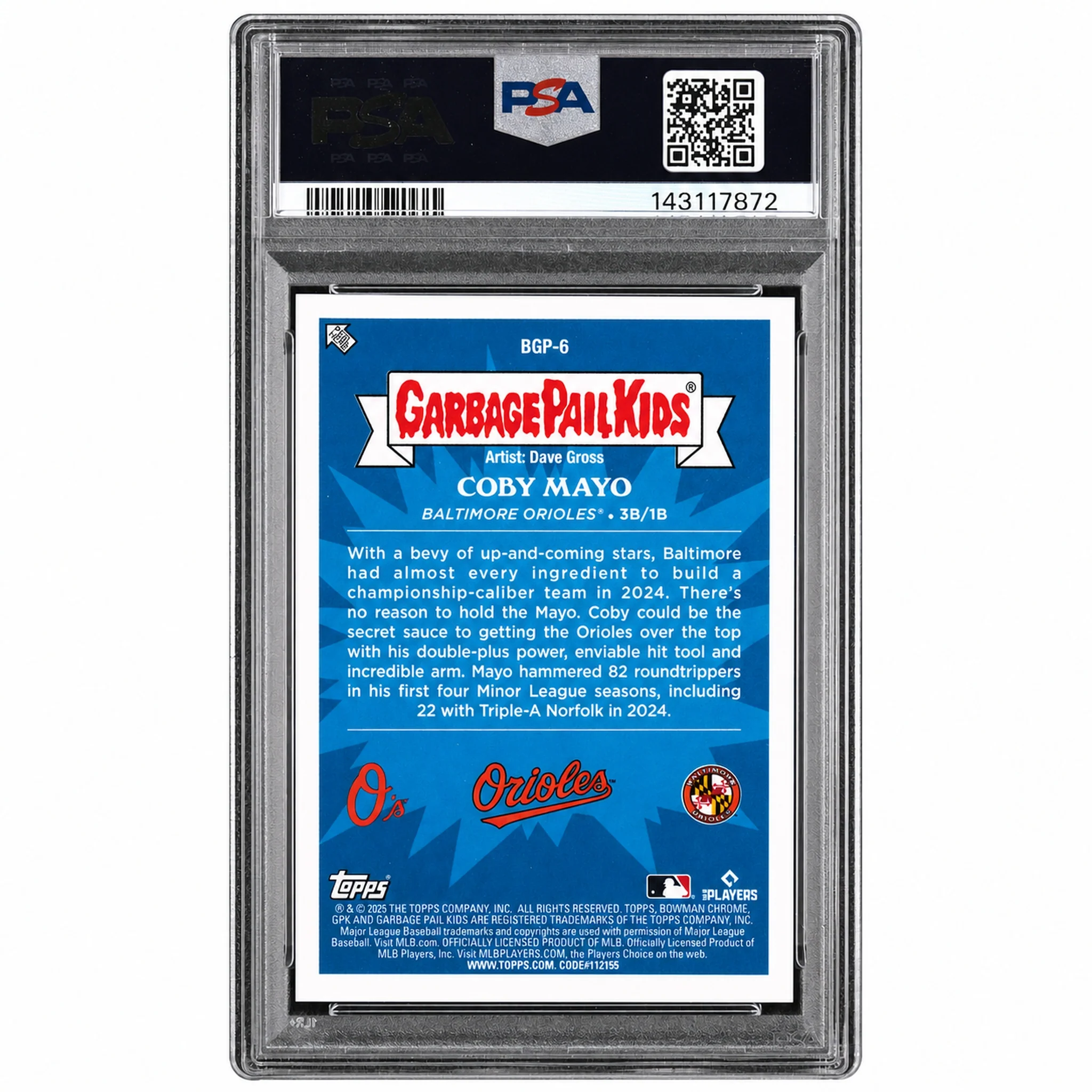 2025 Bowman Chrome Coby Mayo #BGP-6 PSA 10 - Image 2