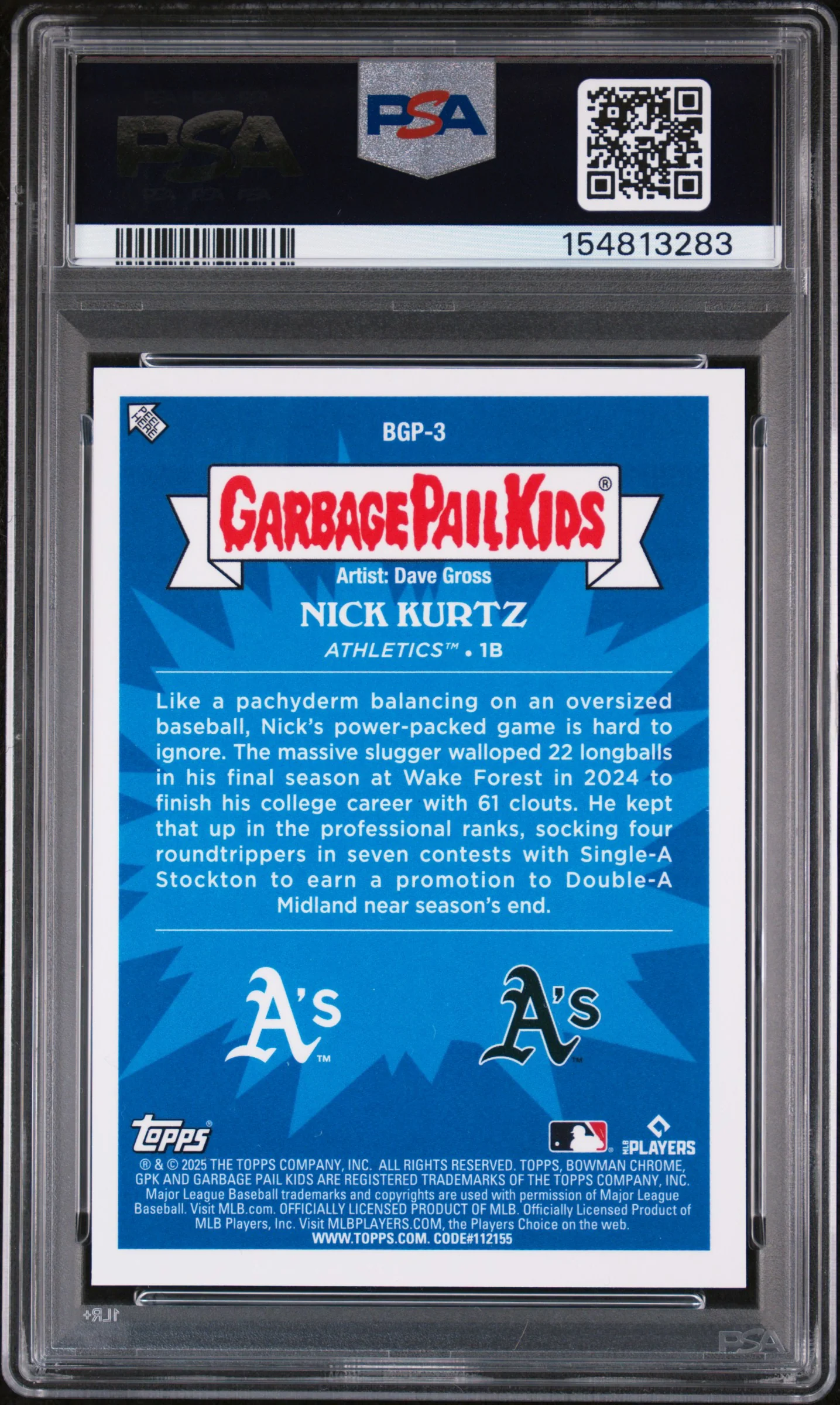 2025 Bowman Chrome Garbage Pail Kids Nick Kurtz Amazing Nick #BGP3 PSA 9 - Image 2