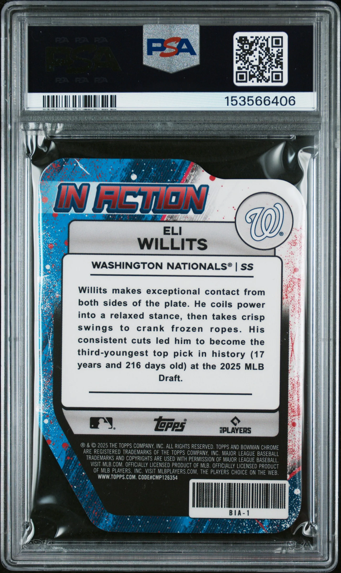 2025 Bowman Draft Mega Box Mega Box Bowman In Action Pink Ref Eli Willits #1 /199 PSA 10 - Image 2