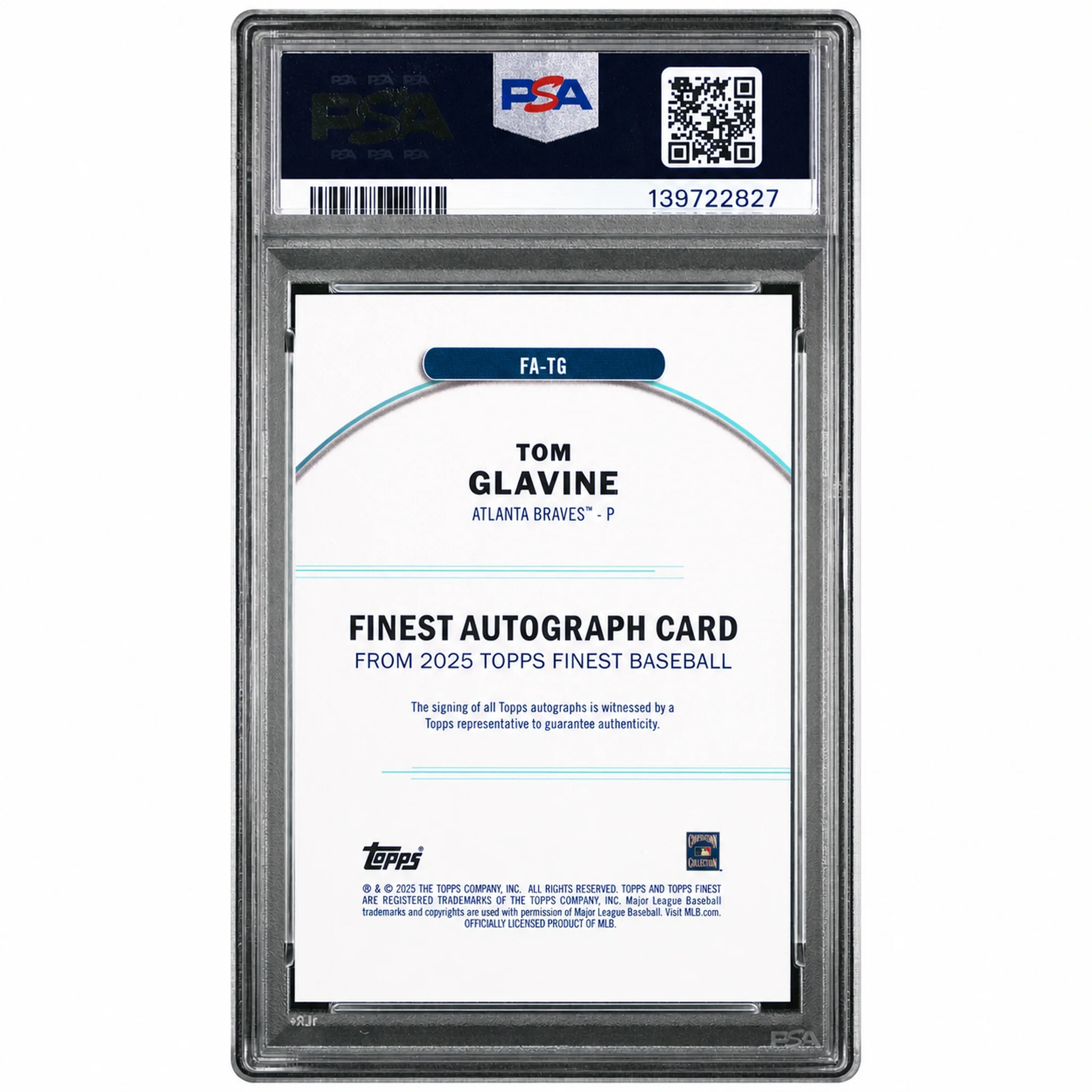 2025 Finest Finest Autograph Gold Refractor Tom Glavine #FA-TG /50 PSA 9 - Image 2