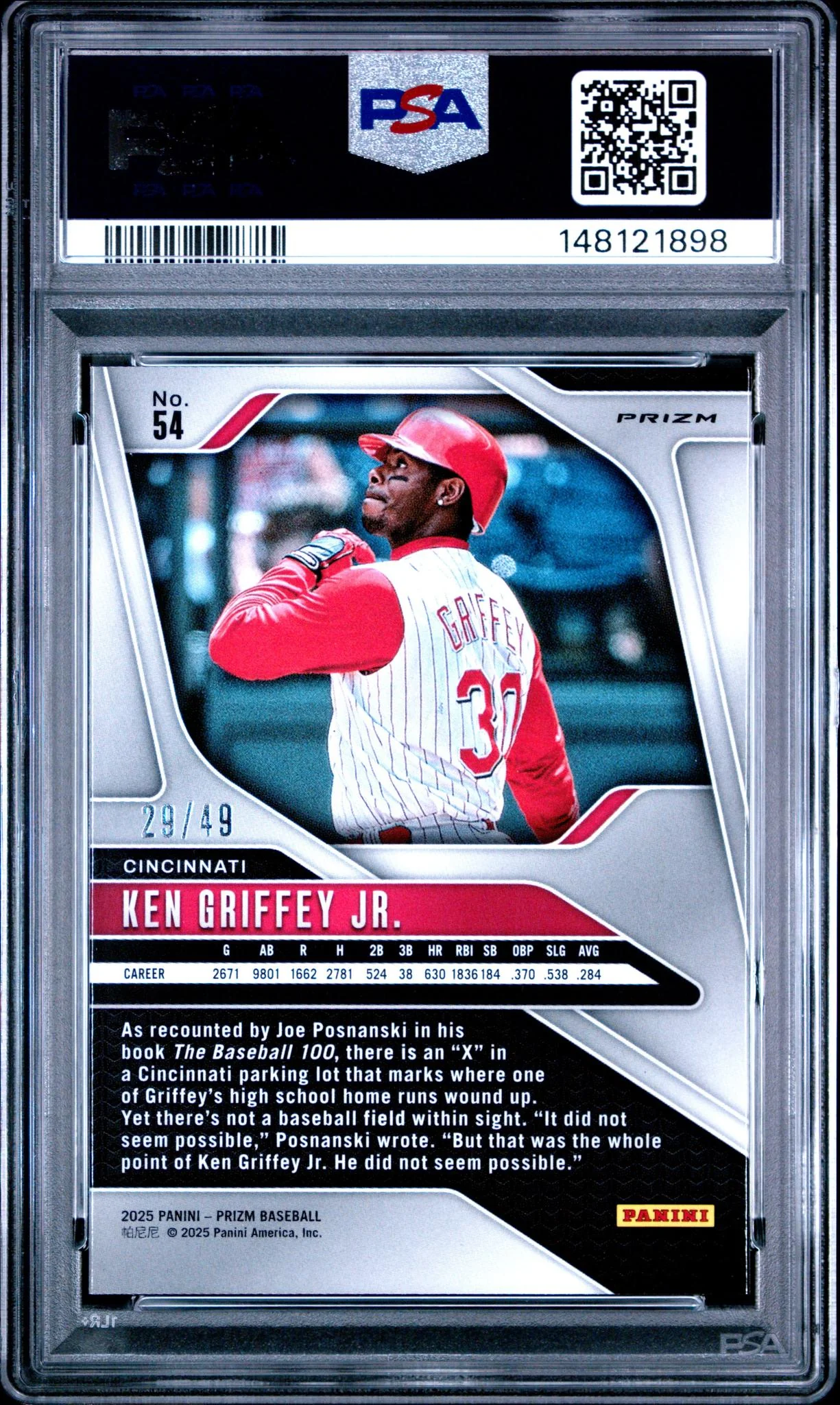 2025 Panini Prizm Orange Wave Ken Griffey Jr #54 /49 PSA 9 - Image 2