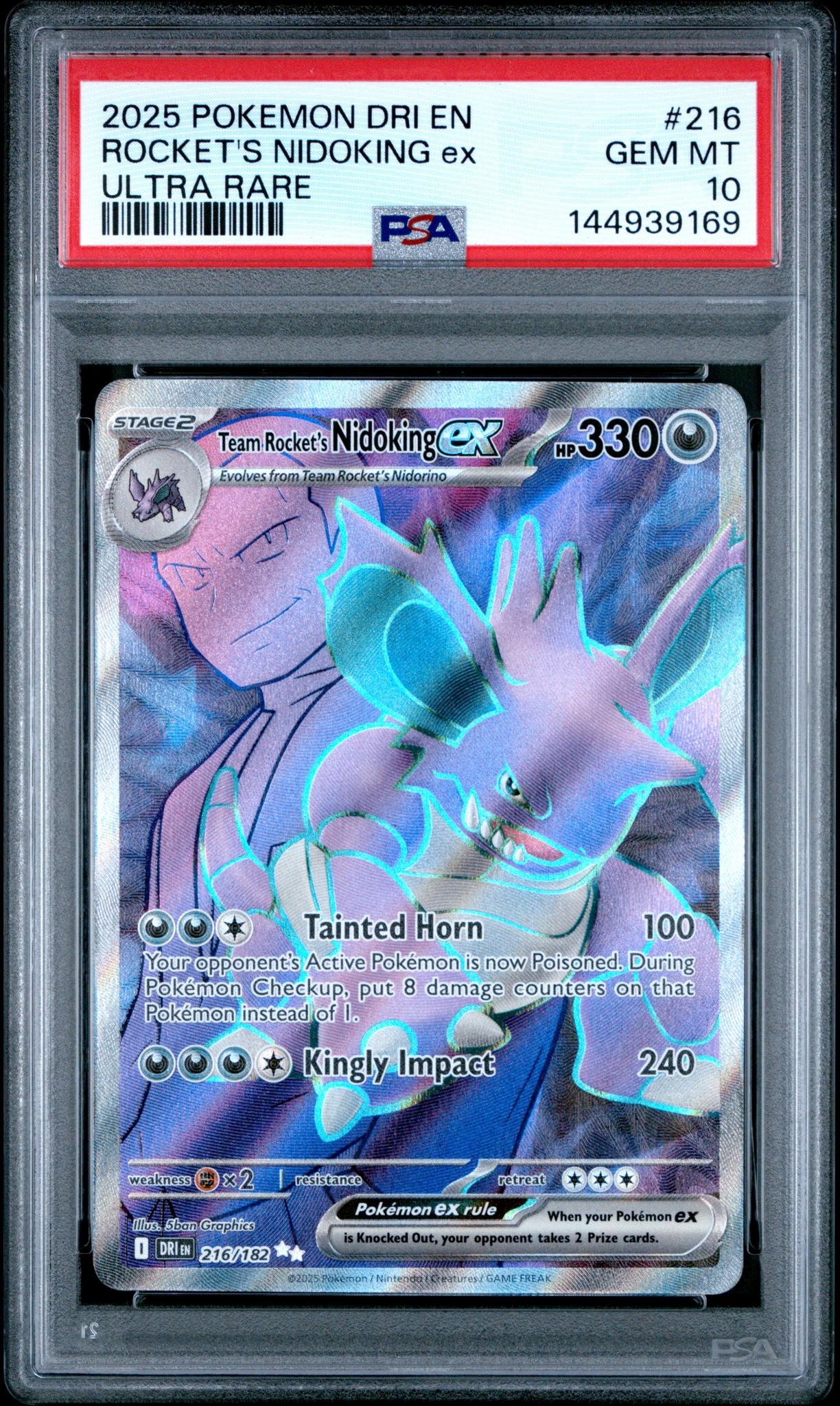 2025 Pokemon Scarlet and Violet Destined Rivals Ultra Rare Team Rocket's Nidoking Ex #216 PSA 10