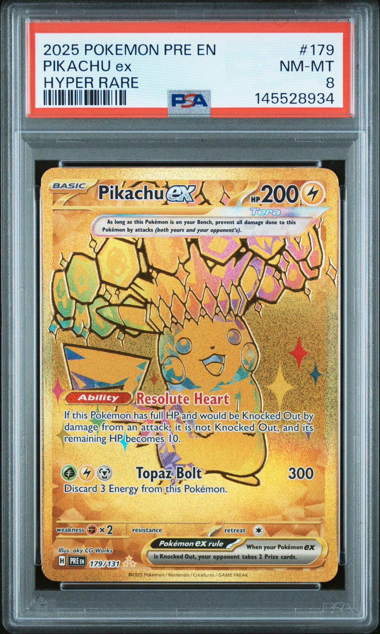 2025 Pokemon Scarlet and Violet Prismatic Evolutions Hyper Rare Pikachu Ex #179 PSA 8