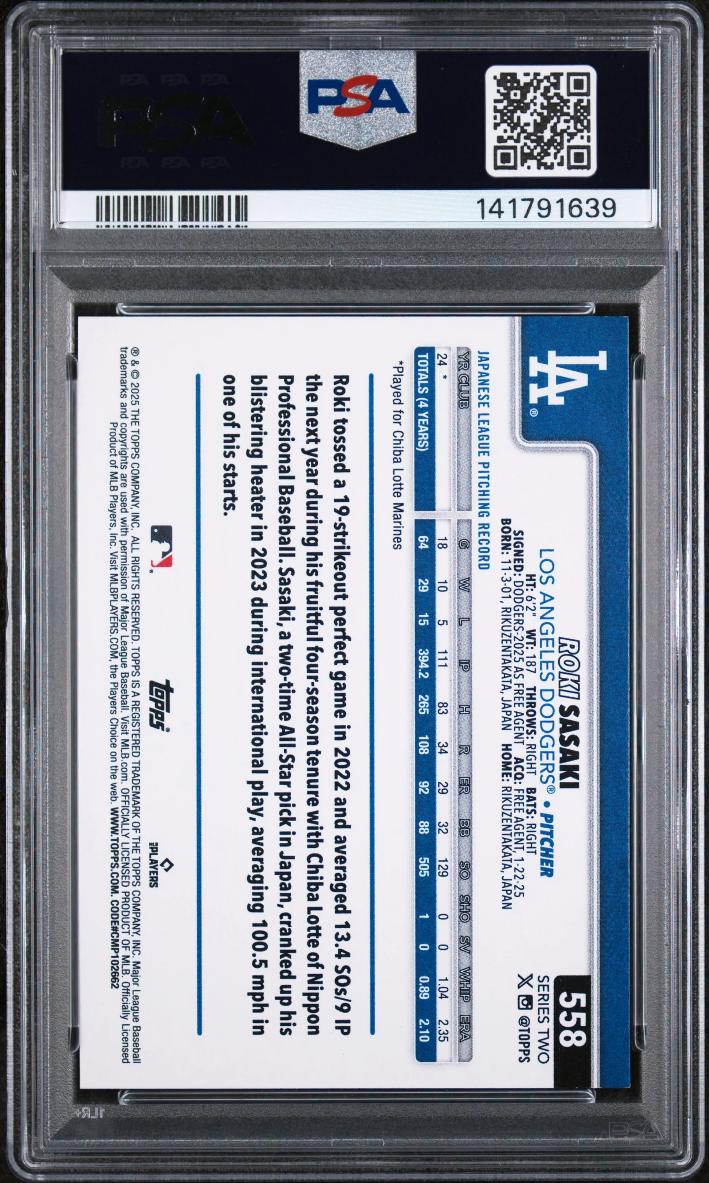2025 Sandglitter Roki Sasaki #558 PSA 9 - Image 2