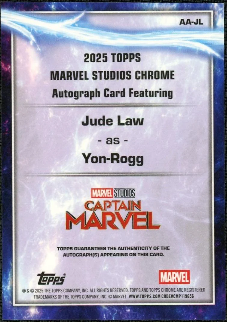 2025 Topps Chrome Marvel Studios Sapphire Jude Law as Yon-Rogg Auto #AA-JL - Image 2