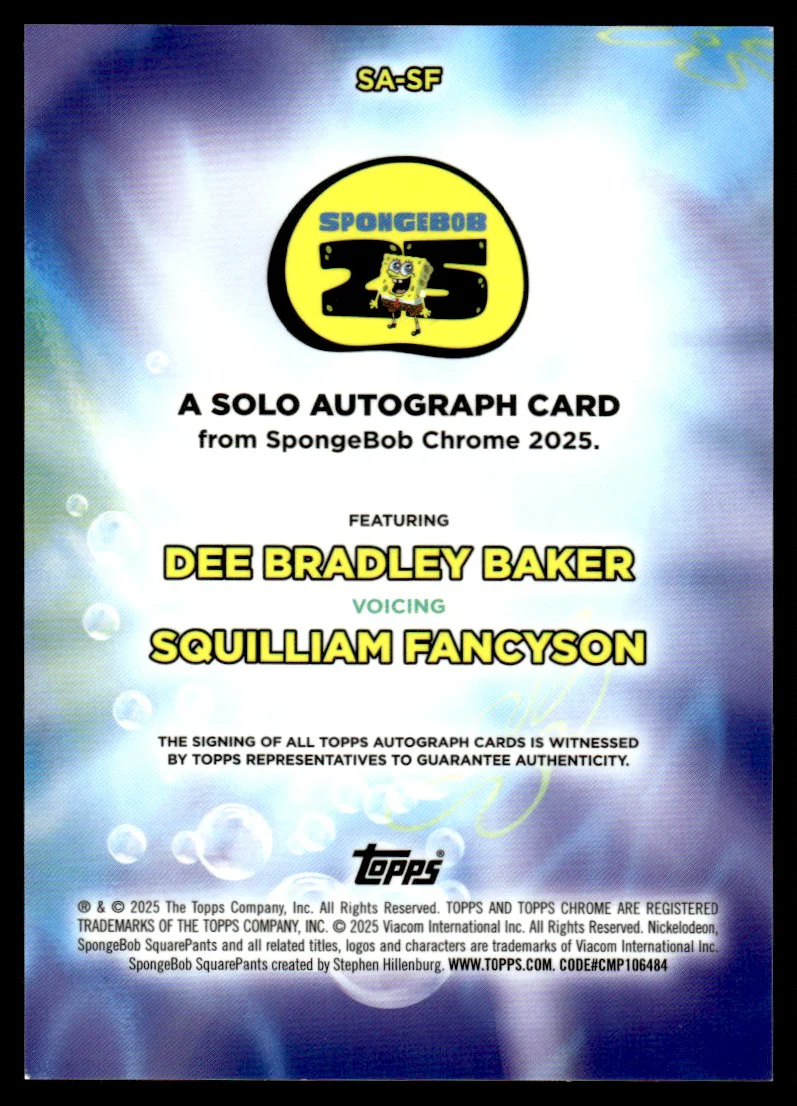 2025 Topps Chrome SA-SF Dee Bradley Baker Solo Autograph Card - Image 2
