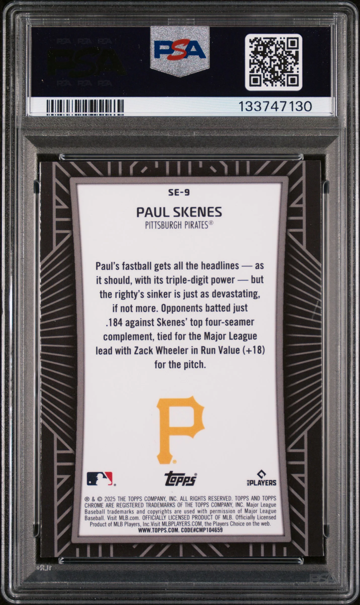 2025 Topps Chrome Shadow Etch Paul Skenes #SE9 PSA 10 - Image 2