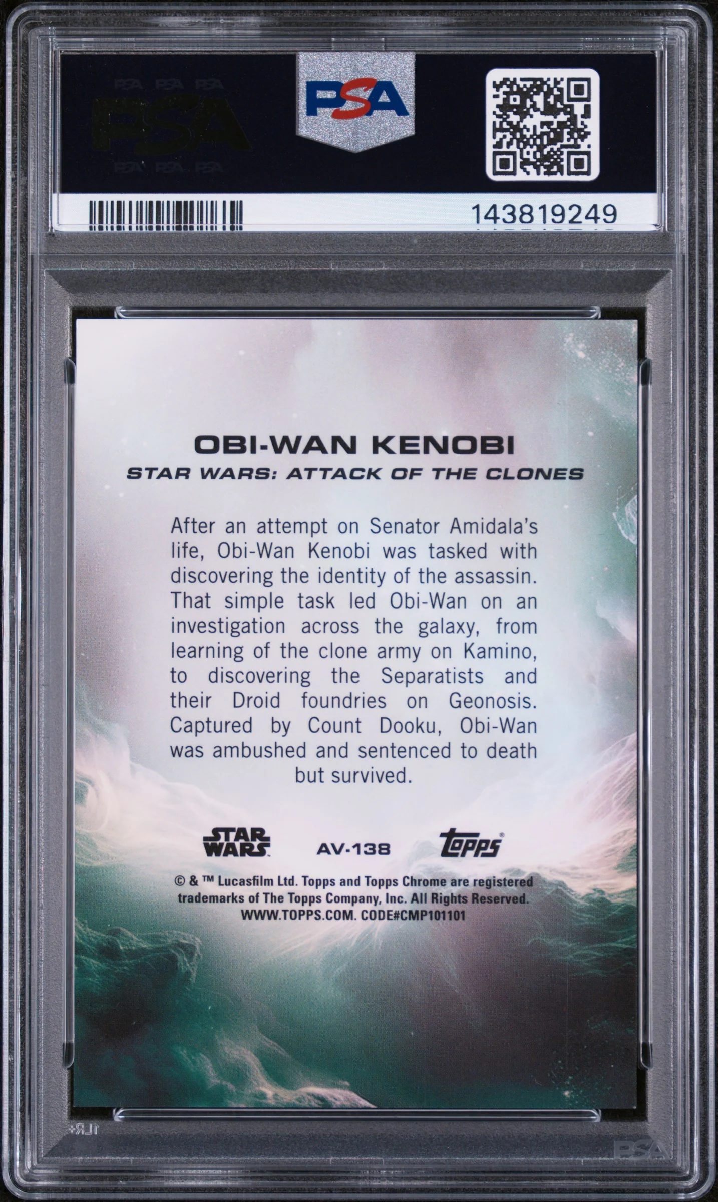 2025 Topps Chrome Star Wars Aurebesh Variation Obi Wan Kenobi #AV138 /99 PSA 9 - Image 2