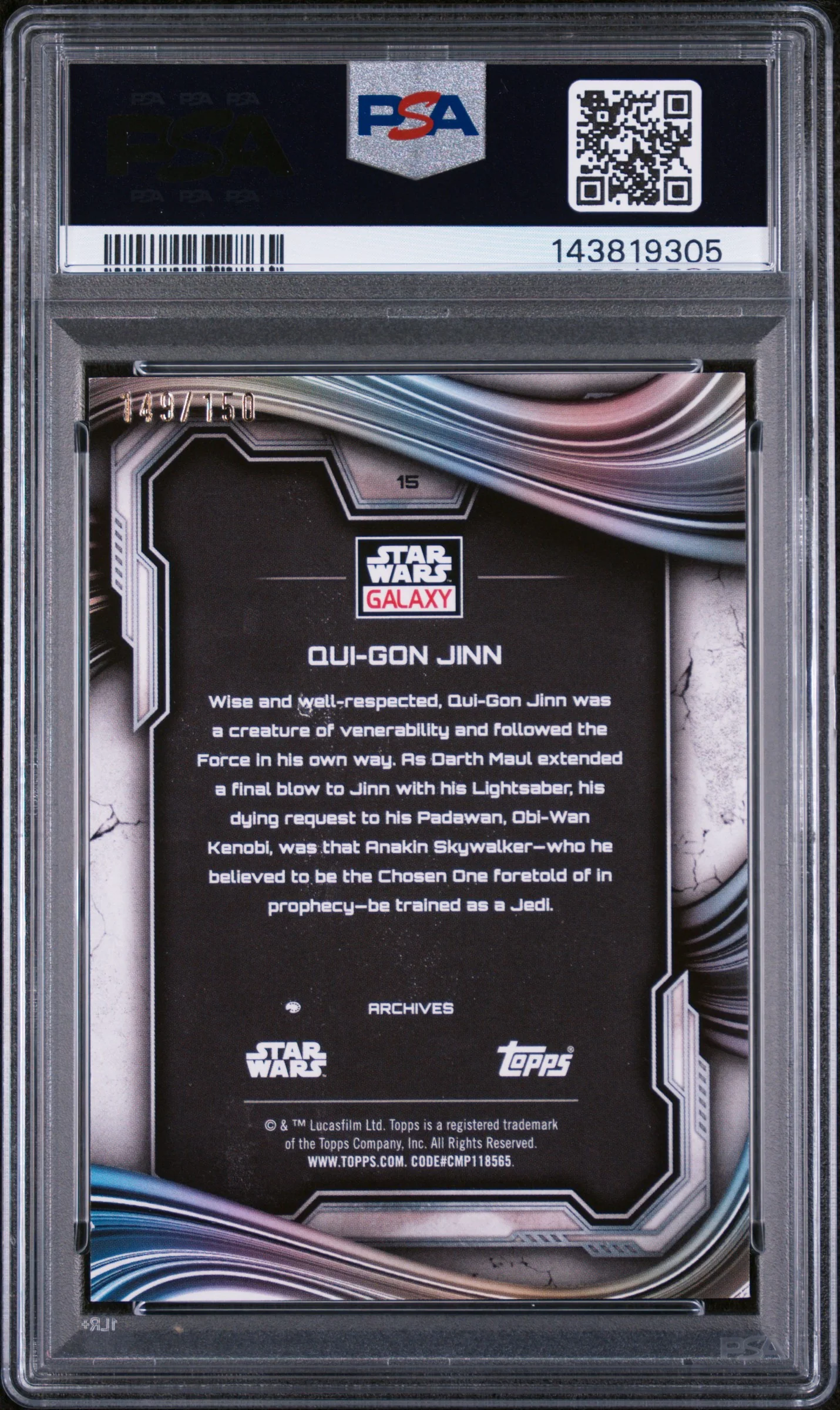 2025 Topps Chrome Star Wars Galaxy Atomic Refractor Qui Gon Jinn #15 /150 PSA 7 - Image 2