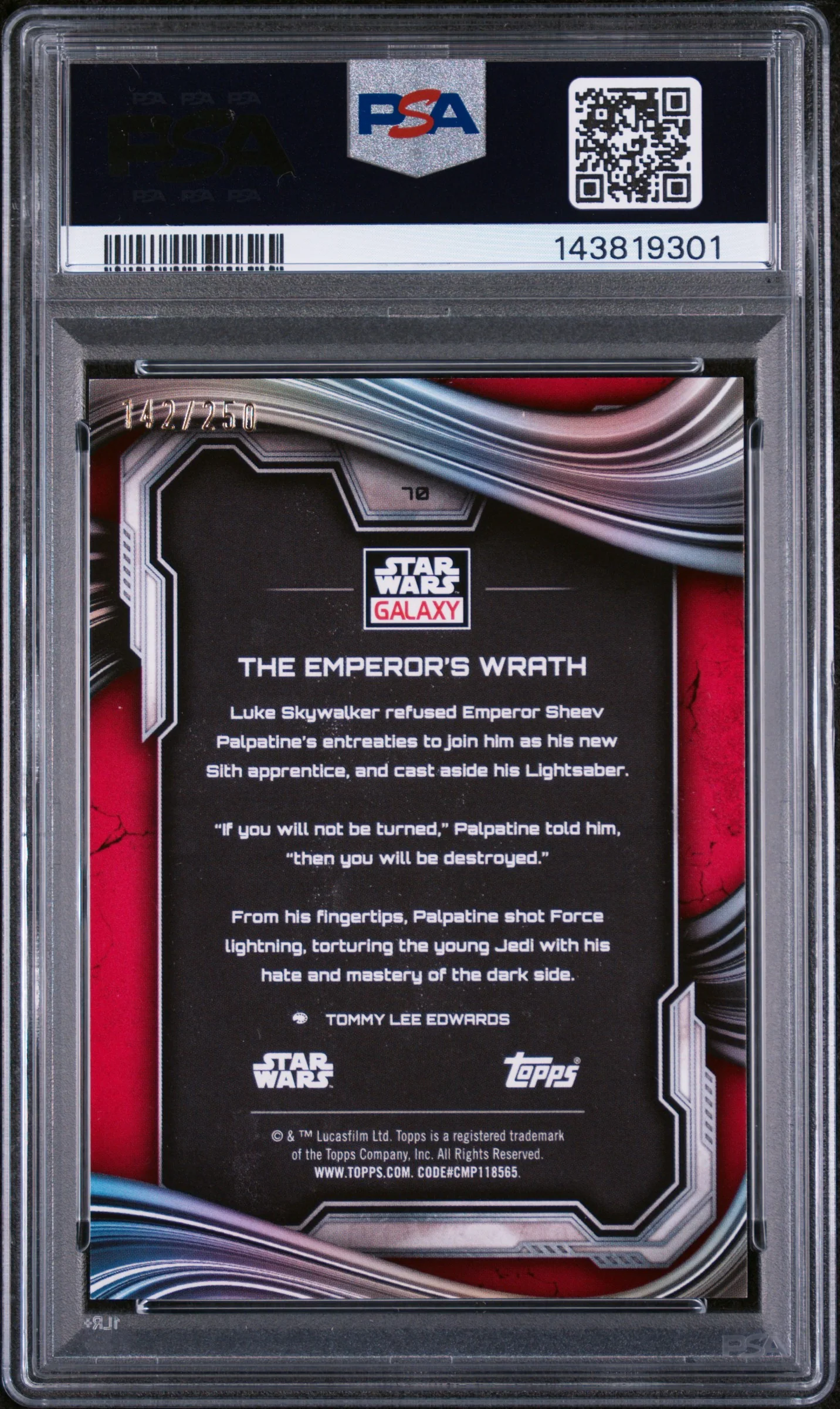 2025 Topps Chrome Star Wars Galaxy Magenta Lava the Emperor's Wrath #70 /250 PSA 9 - Image 2
